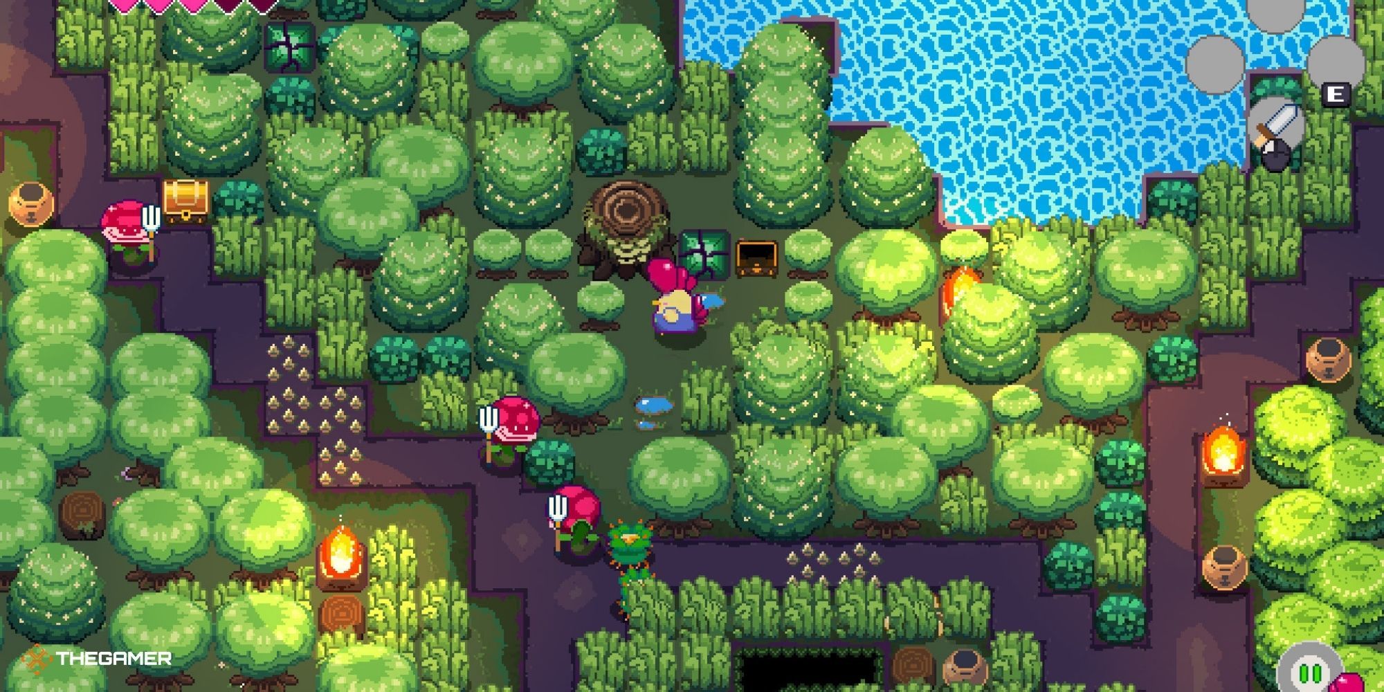 Super Dungeon Maker - large room with enemies, grass, and water