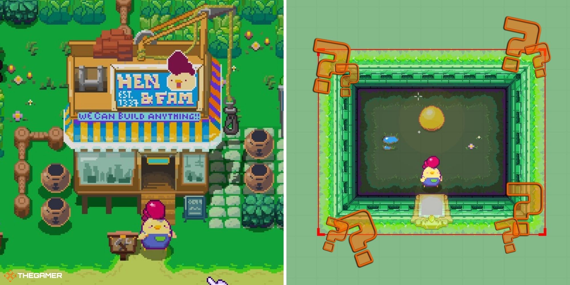 Super Dungeon Maker Dungeon Making building on left, Dungeon builder with question marks on right (1)