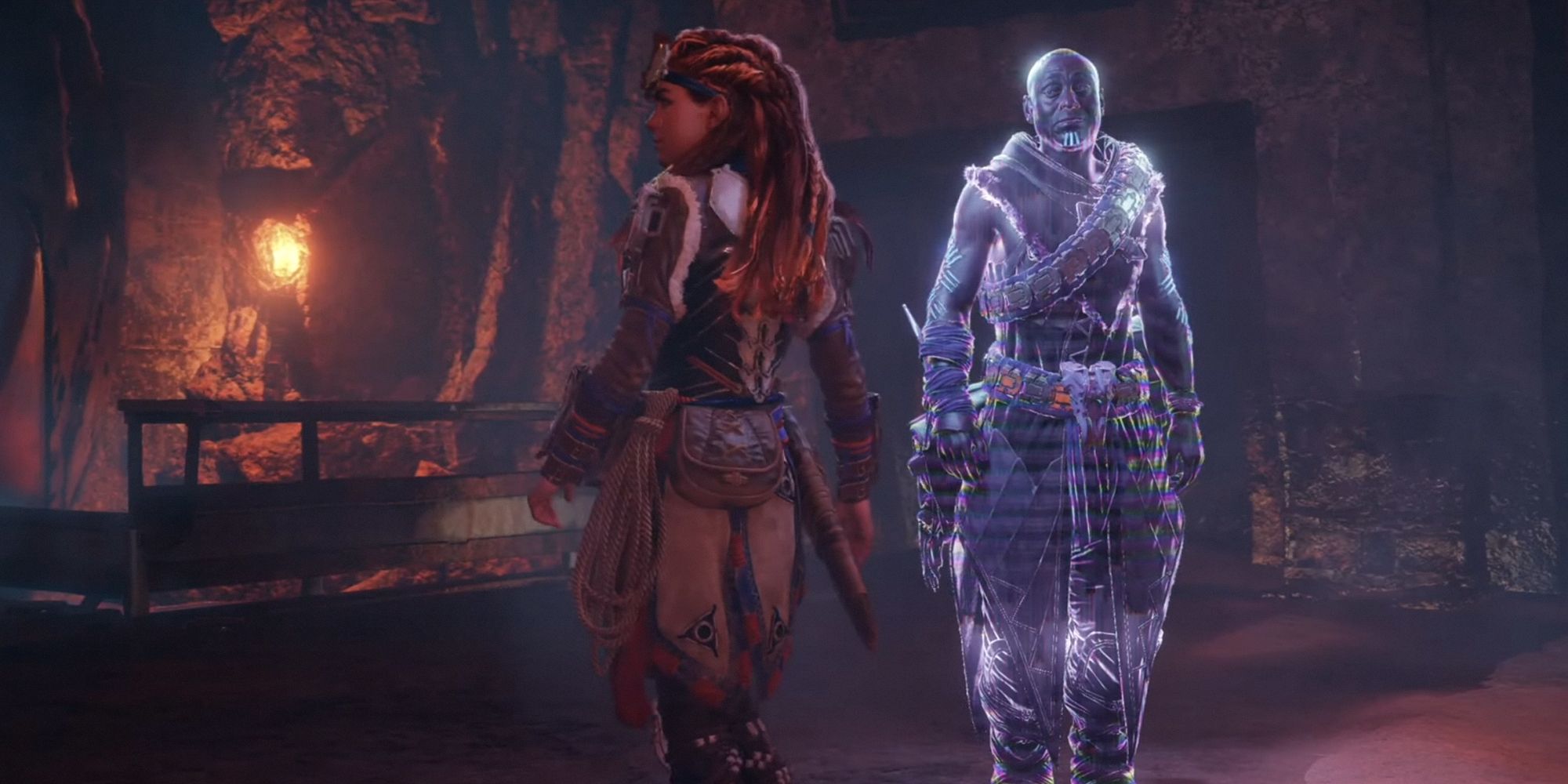 Horizon: Forbidden West. Sylens and Aloy arguing during a cutscene.