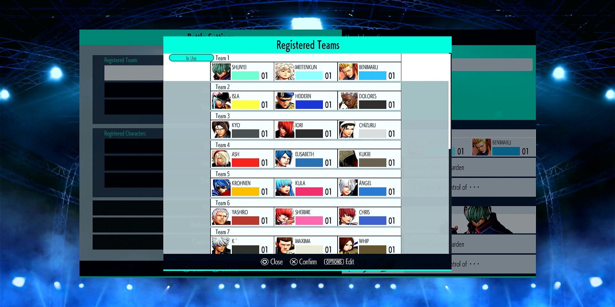 Team Hero is in use as the registered team for online play in The King Of Fighters 15.