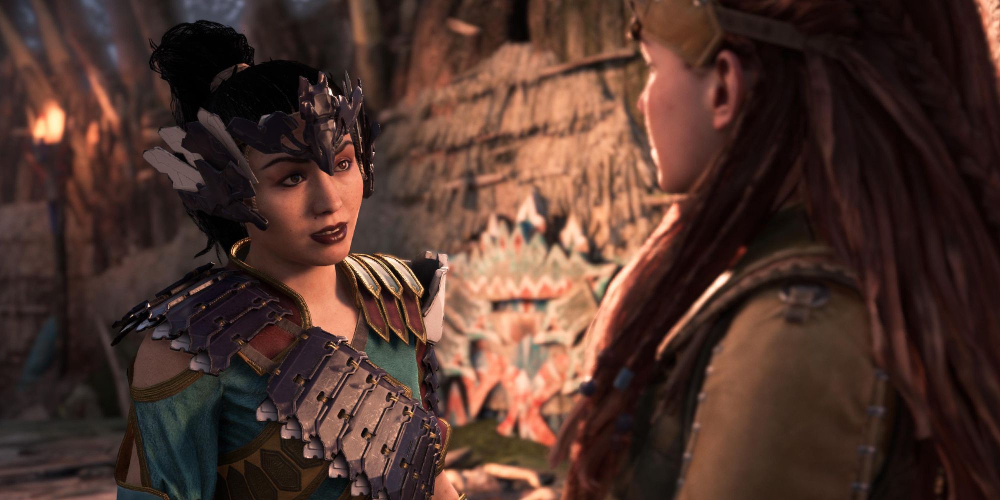 Horizon: Forbidden West. Aloy and Talanah talking during a side quest.