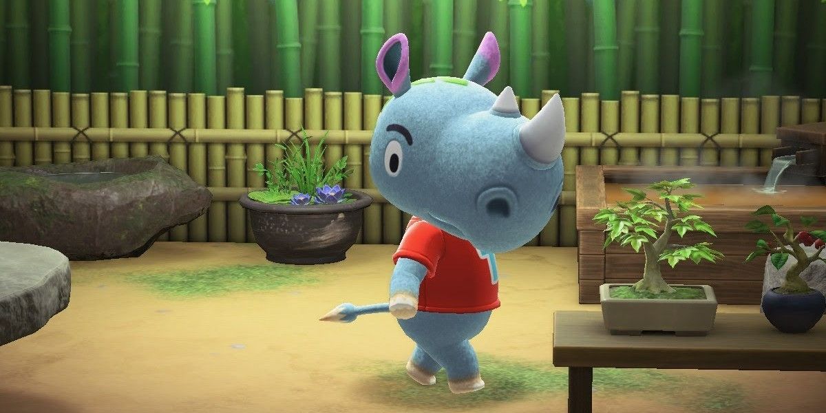 animal crossing Tank rhino villager in his home