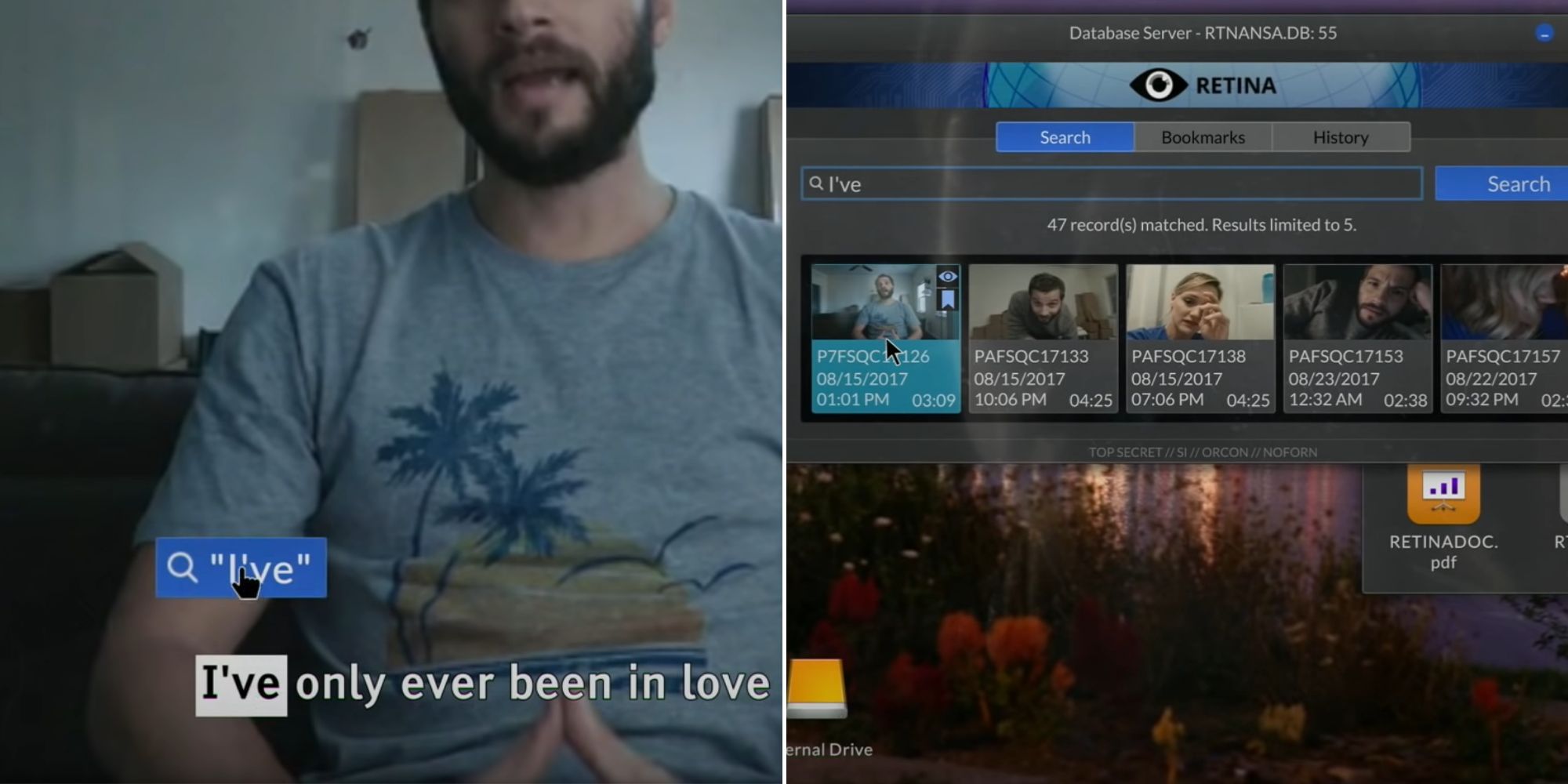 Telling Lies - Selecting A Word To Search Within A Clip - The Results Of A Search