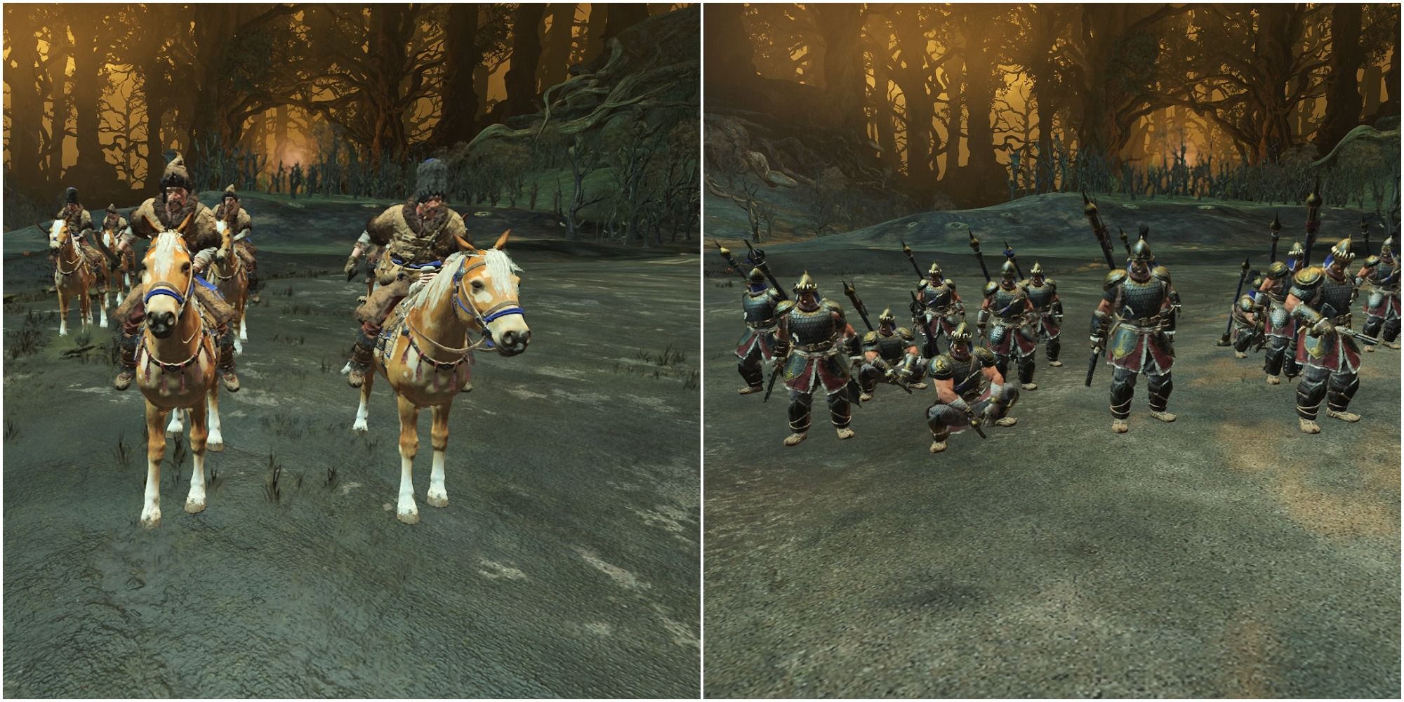 Total War Warhammer 3 Armoured Kossars and Kossovite Dervishes in an nderground map