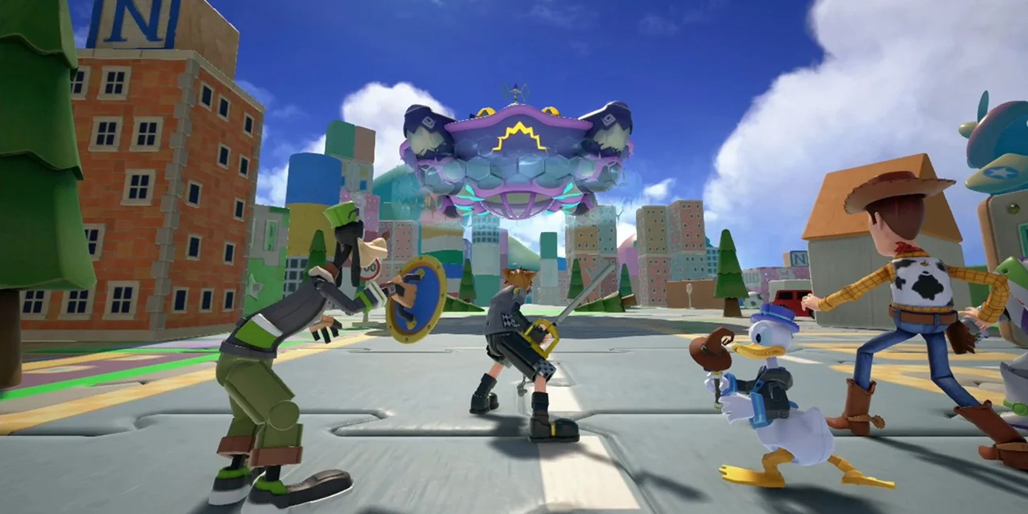 Sora's Team And Toys Fight A Large Heartless