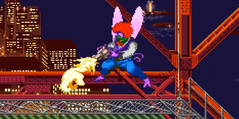 Turtles In Time, Baxter stockman shoots his strange arm canon while flying