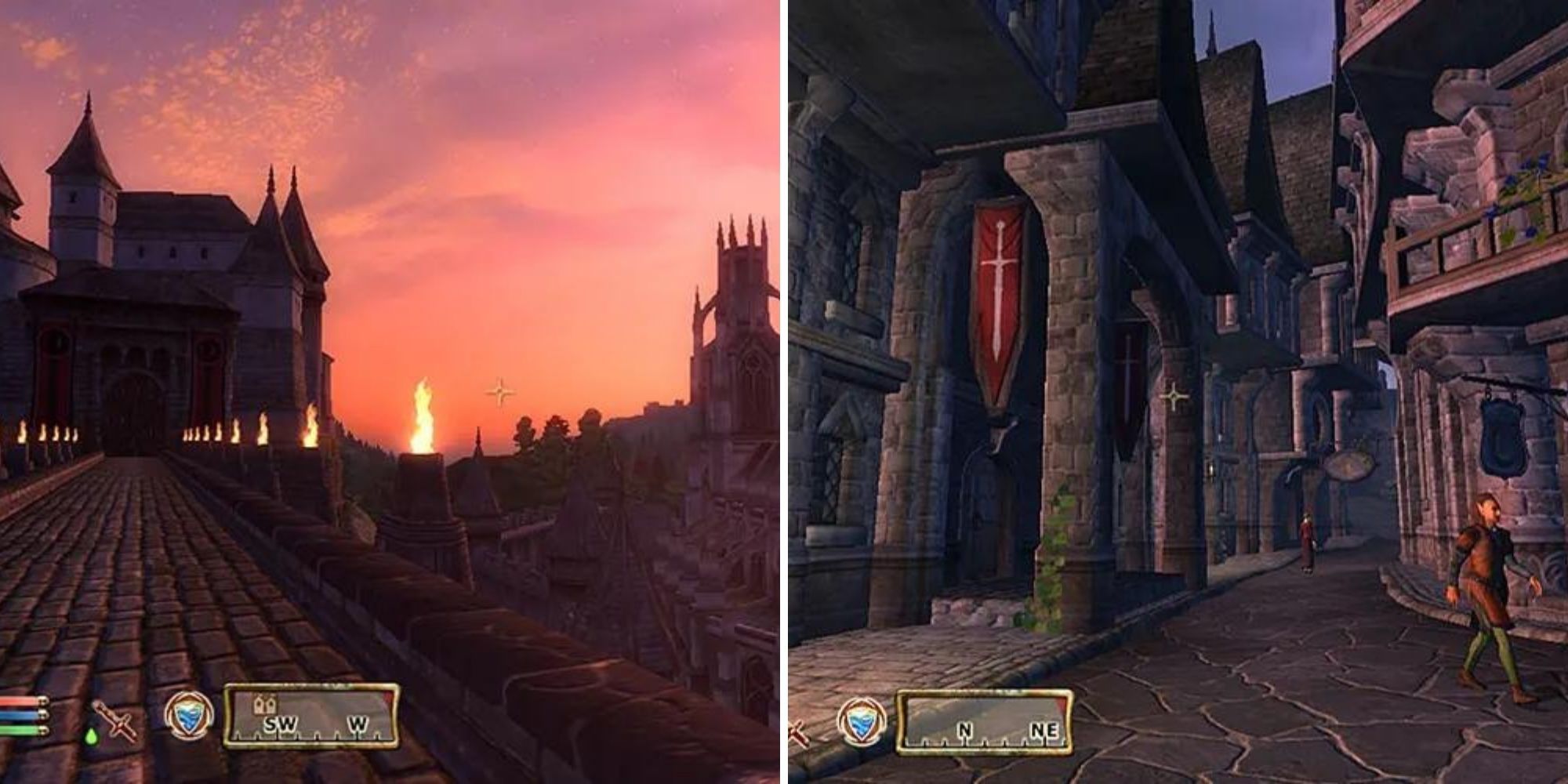 The Bridge to Castle Skingrad and the town's main street in Oblivion