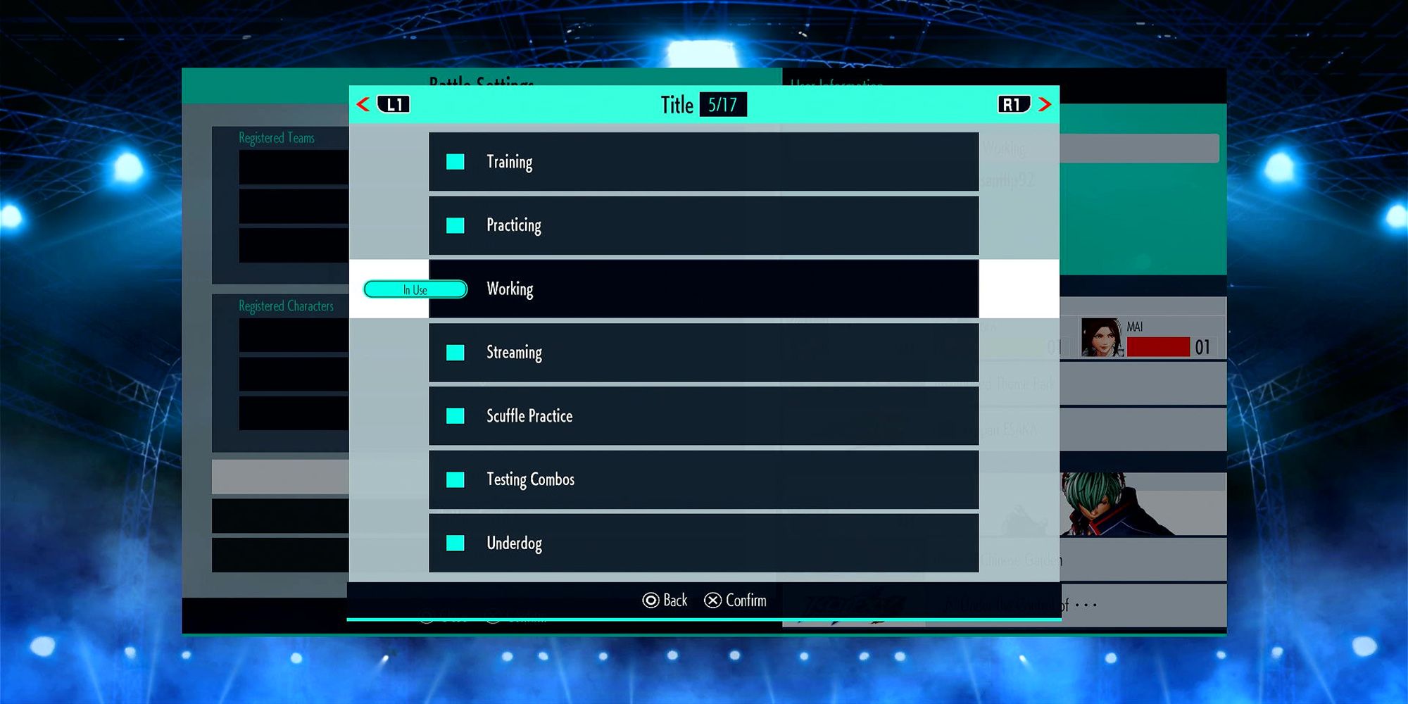 The title, "Working," is registered in use for online play in The King Of Fighters 15.