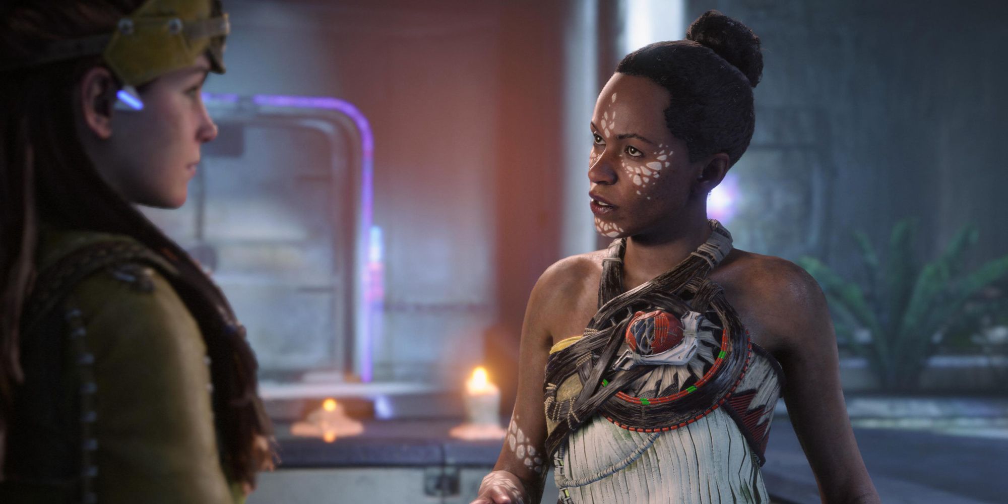 Horizon: Forbidden West. Zo talking to Aloy at the Base.