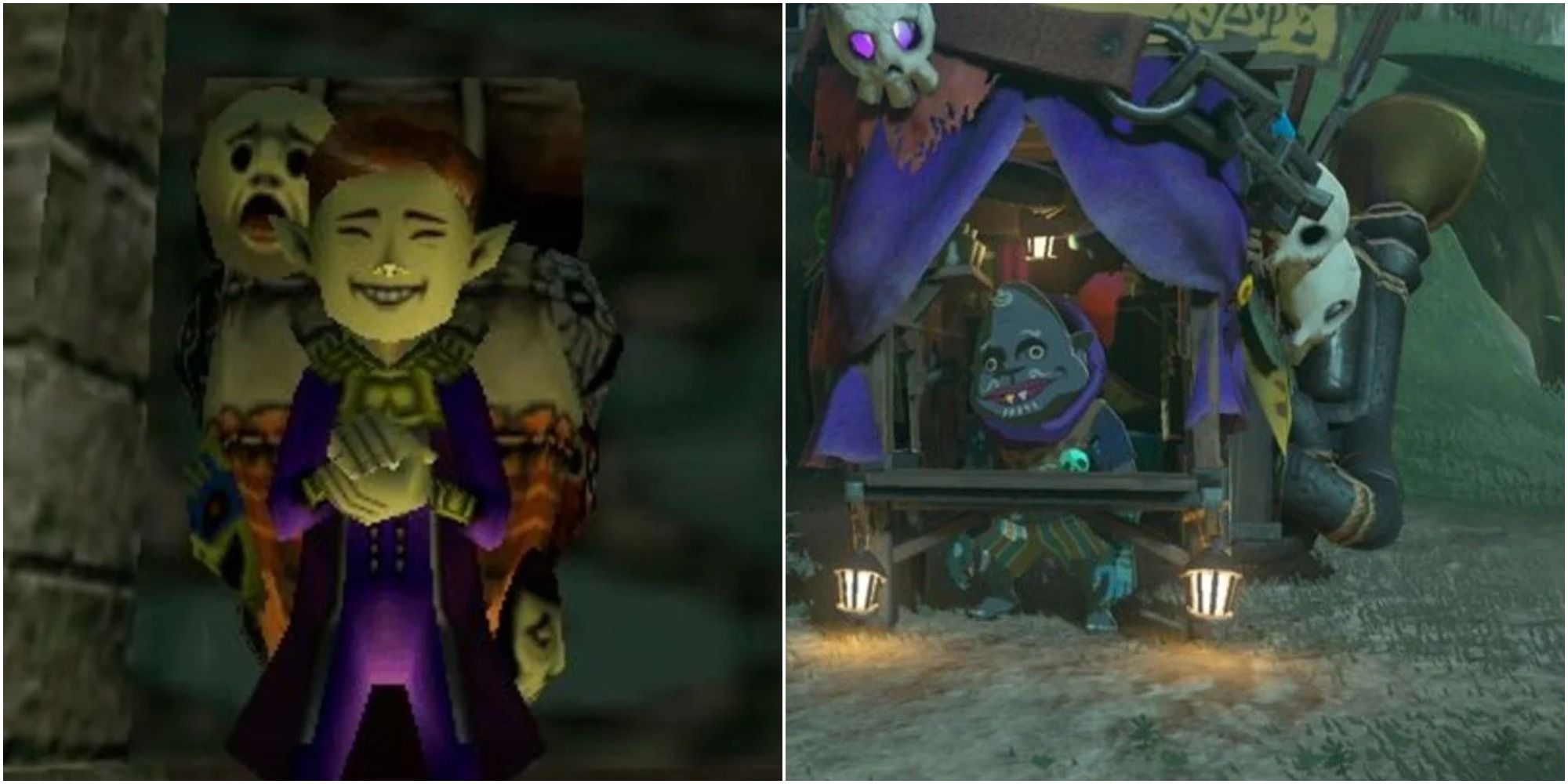 Screenshot compilation of Majora's Mask's Happy Mask Salesman and Breath of the Wild's Kilton