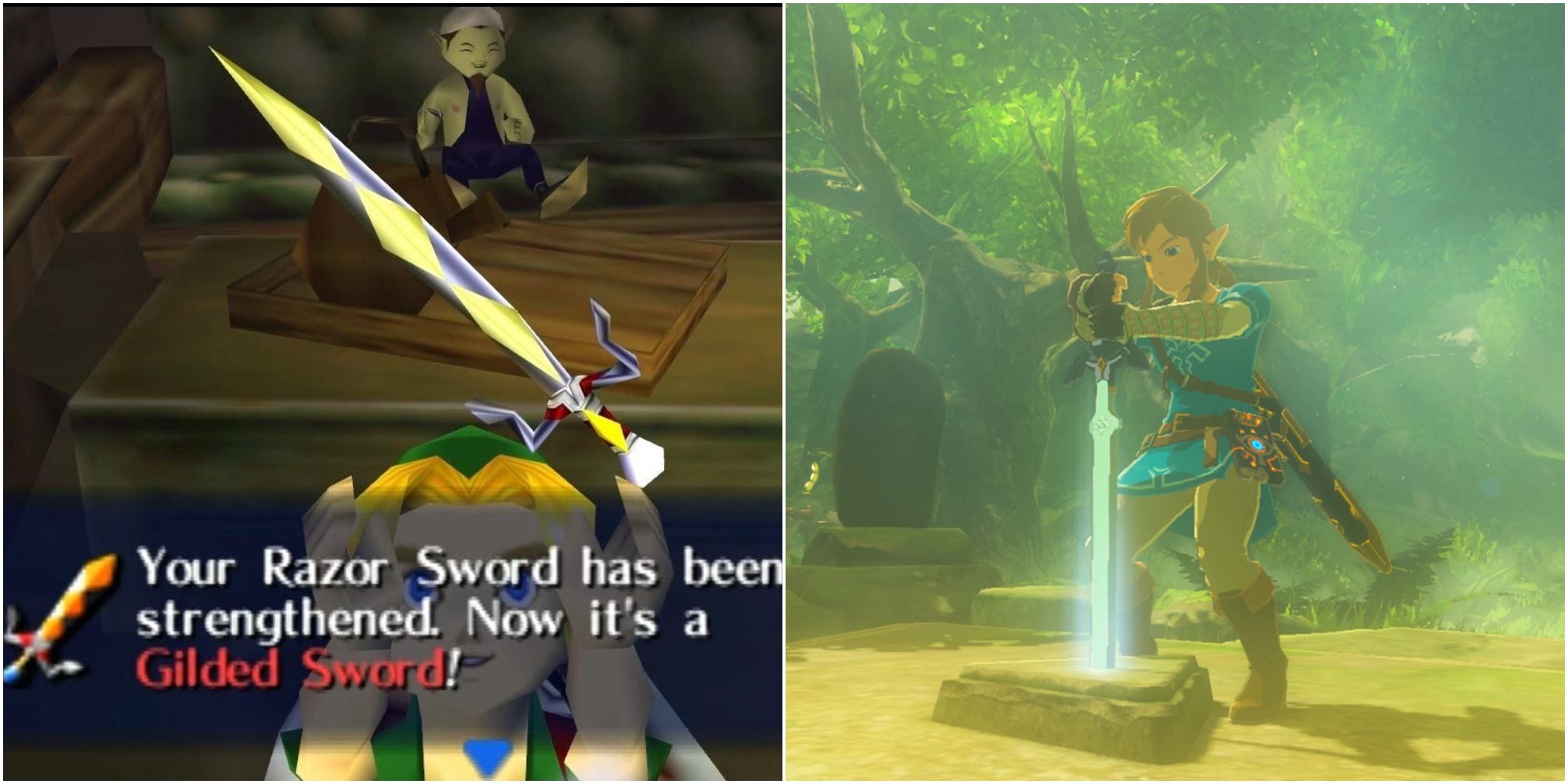 Screenshot compilation of Majora's Mask Gilded Sword and Breath of the Wild's Master Sword