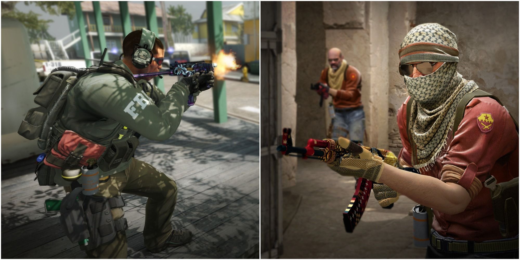 A collage showing terrorists and counter-terrorists in Counter-Strike: Global Offensive