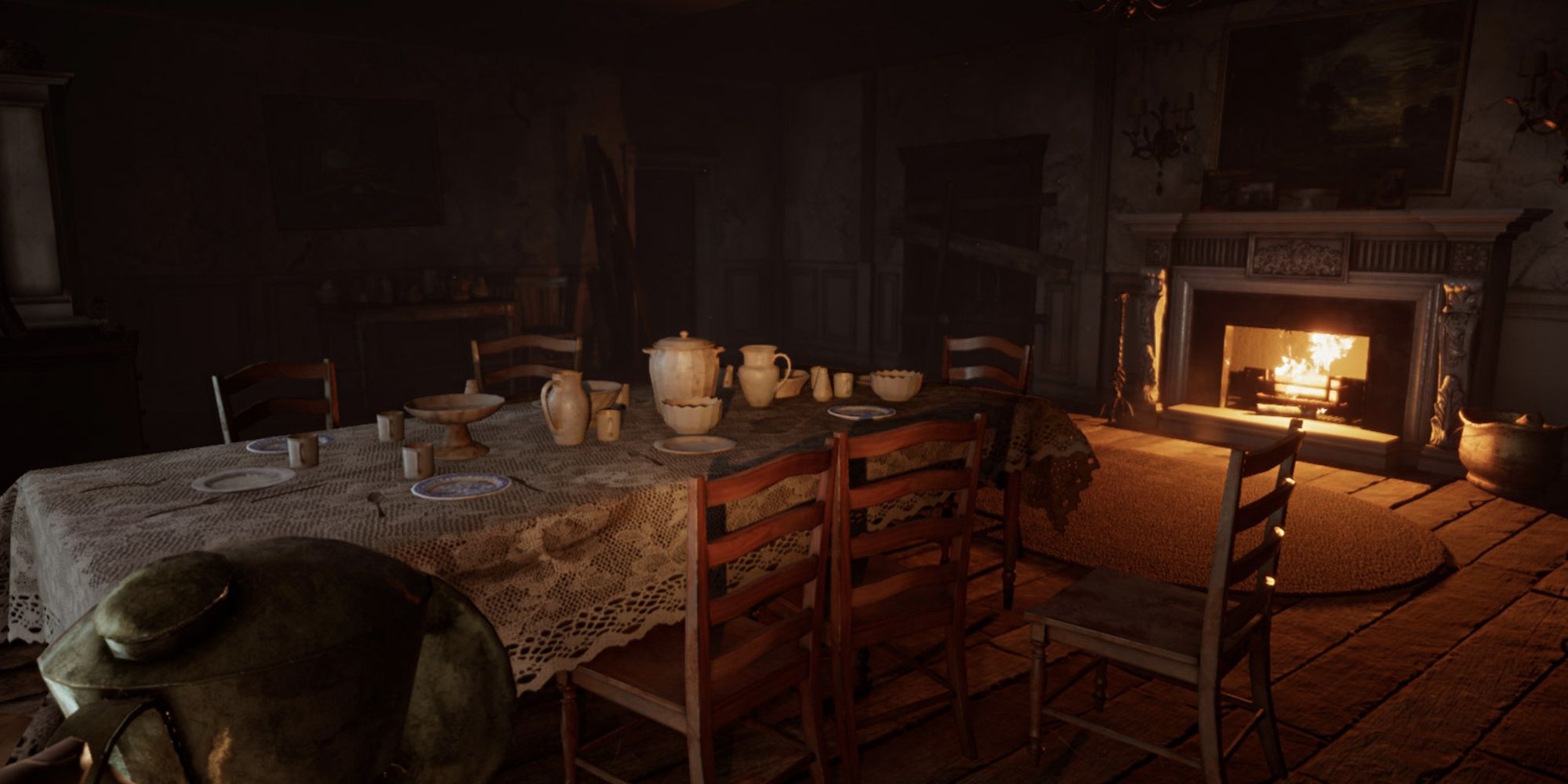 exploring a spooky dining room in silver chains