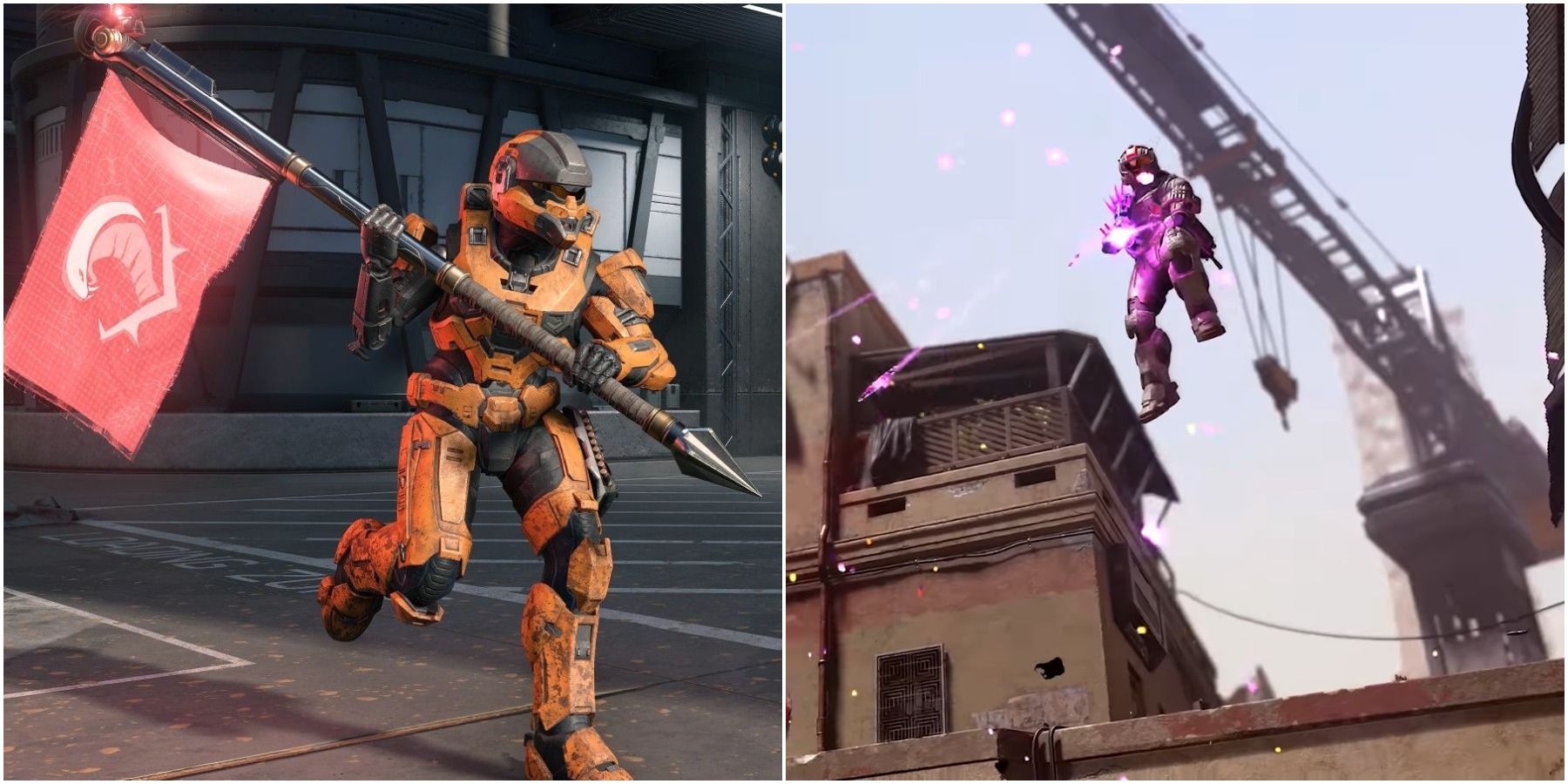 A collage showing gameplay in Halo Infinite