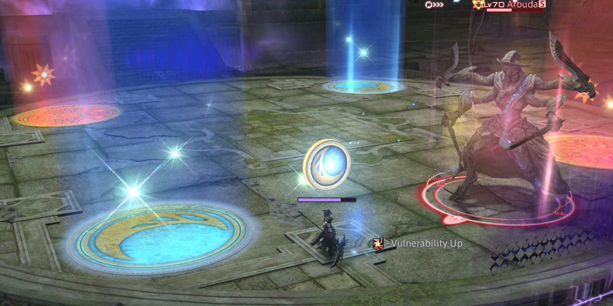 arbuda casting hellseal to place sun and moon markers around the arena