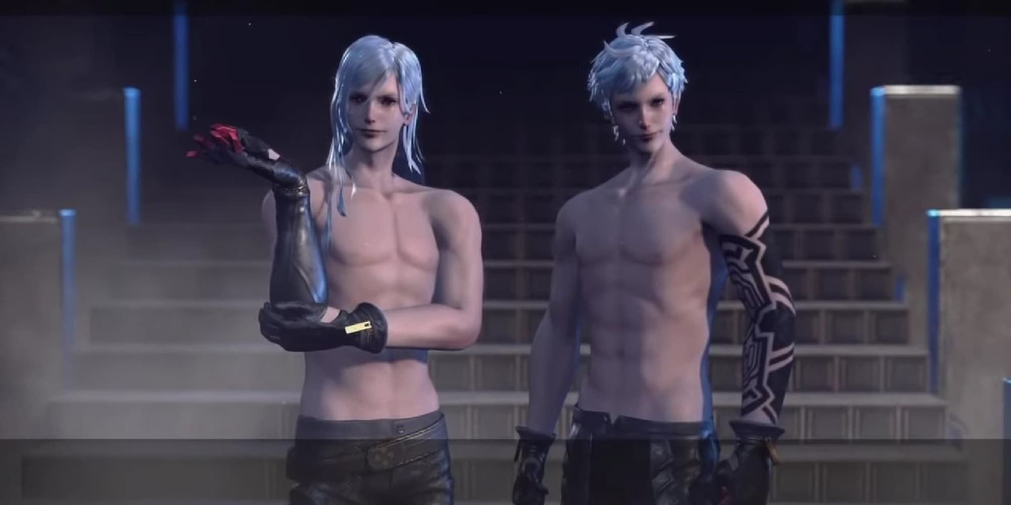 Adam and Eve at the bottom of a stairway in the underground bunker