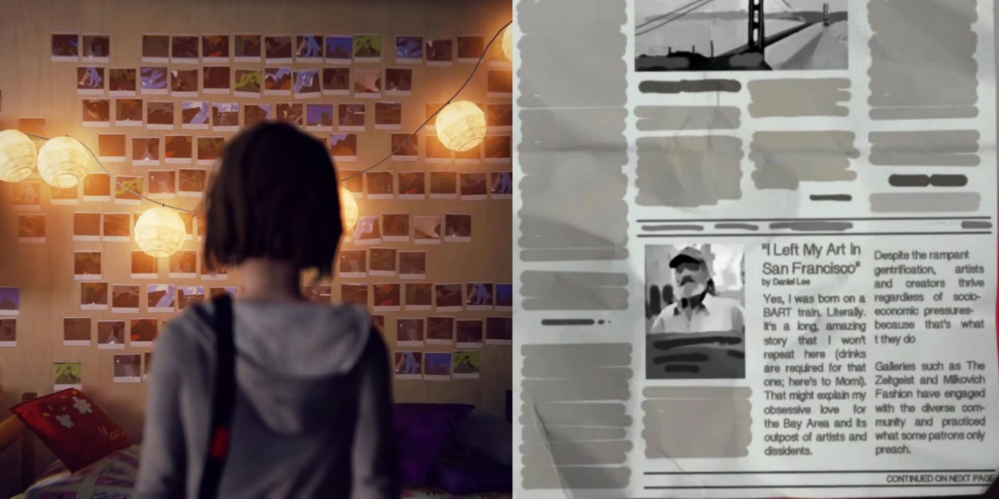 A collage of the photo Max Caulfield takes in Life Is Strange with a headline from the Golden Gate Reporter