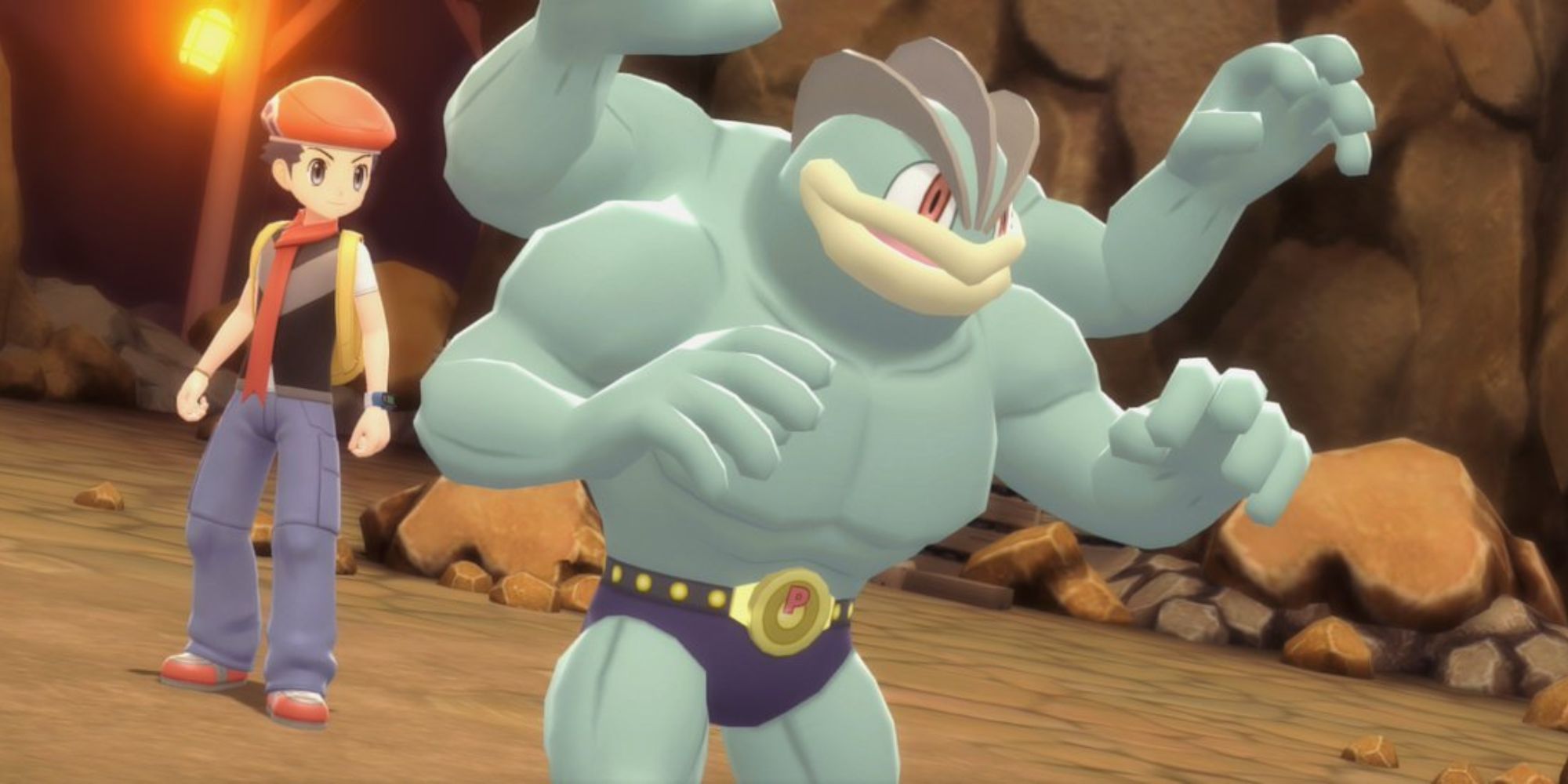 Machamp ready for battle in a cave