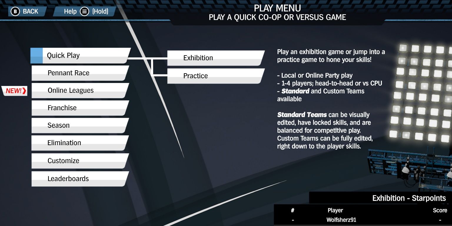 main menu game modes in super mega baseball 3
