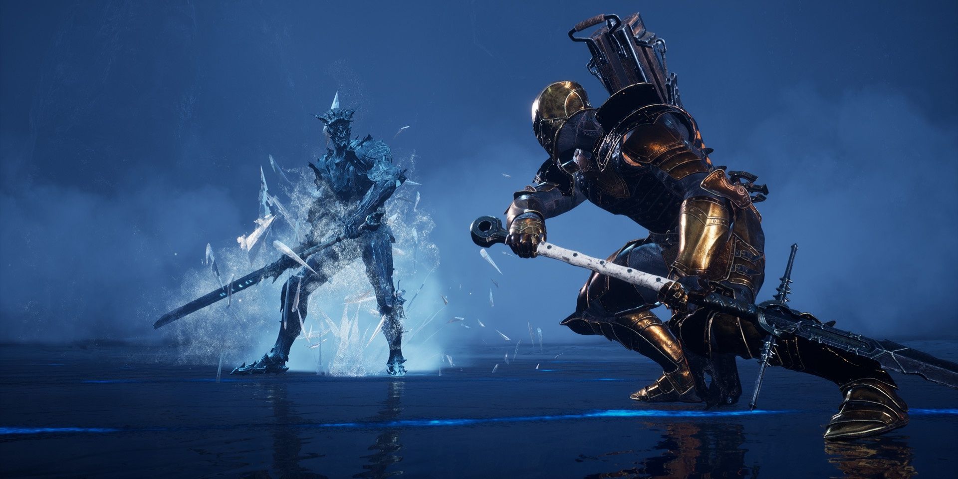 A screenshot showing the player fighting in a duel in Mortal Shell