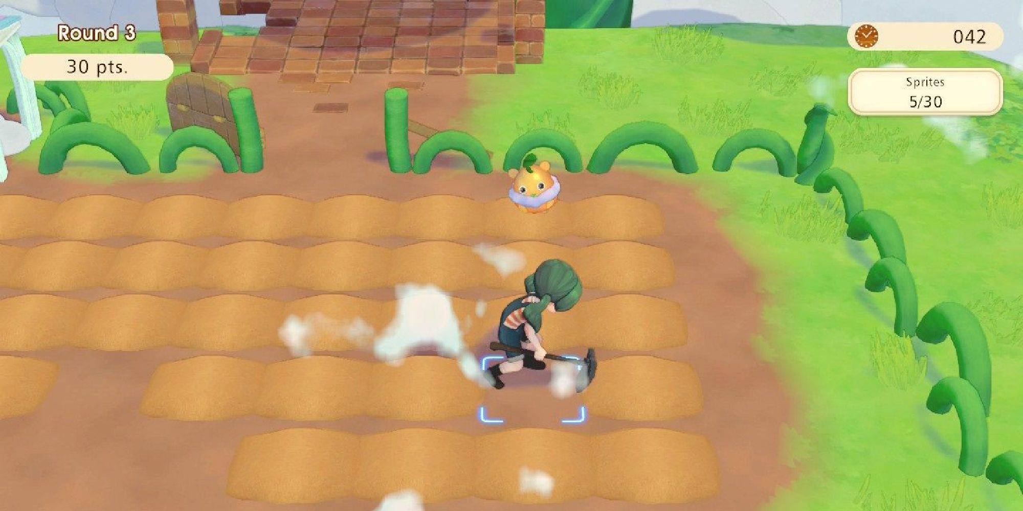 A farmer plays one of the hidden minigames in Story Of Seasons: Pioneers Of Olive Town
