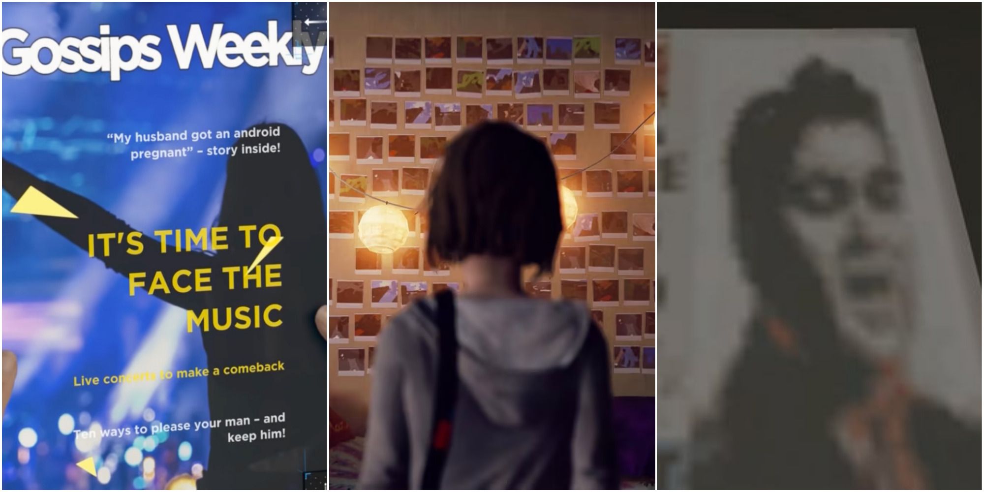 A collage of images from Detroit: Become Human, Life Is Strange, and Grand Theft Auto 3