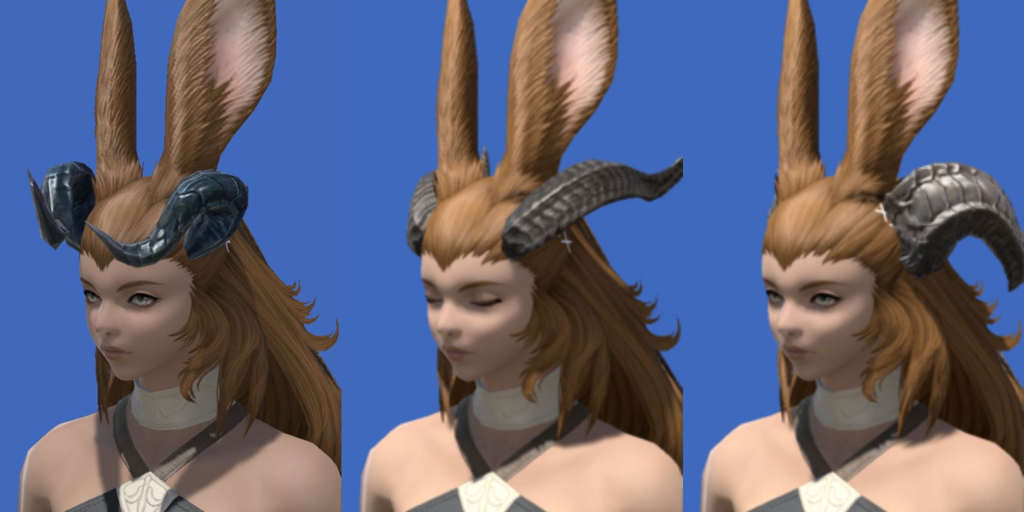collage of viera wearing horns from final fantasy 14
