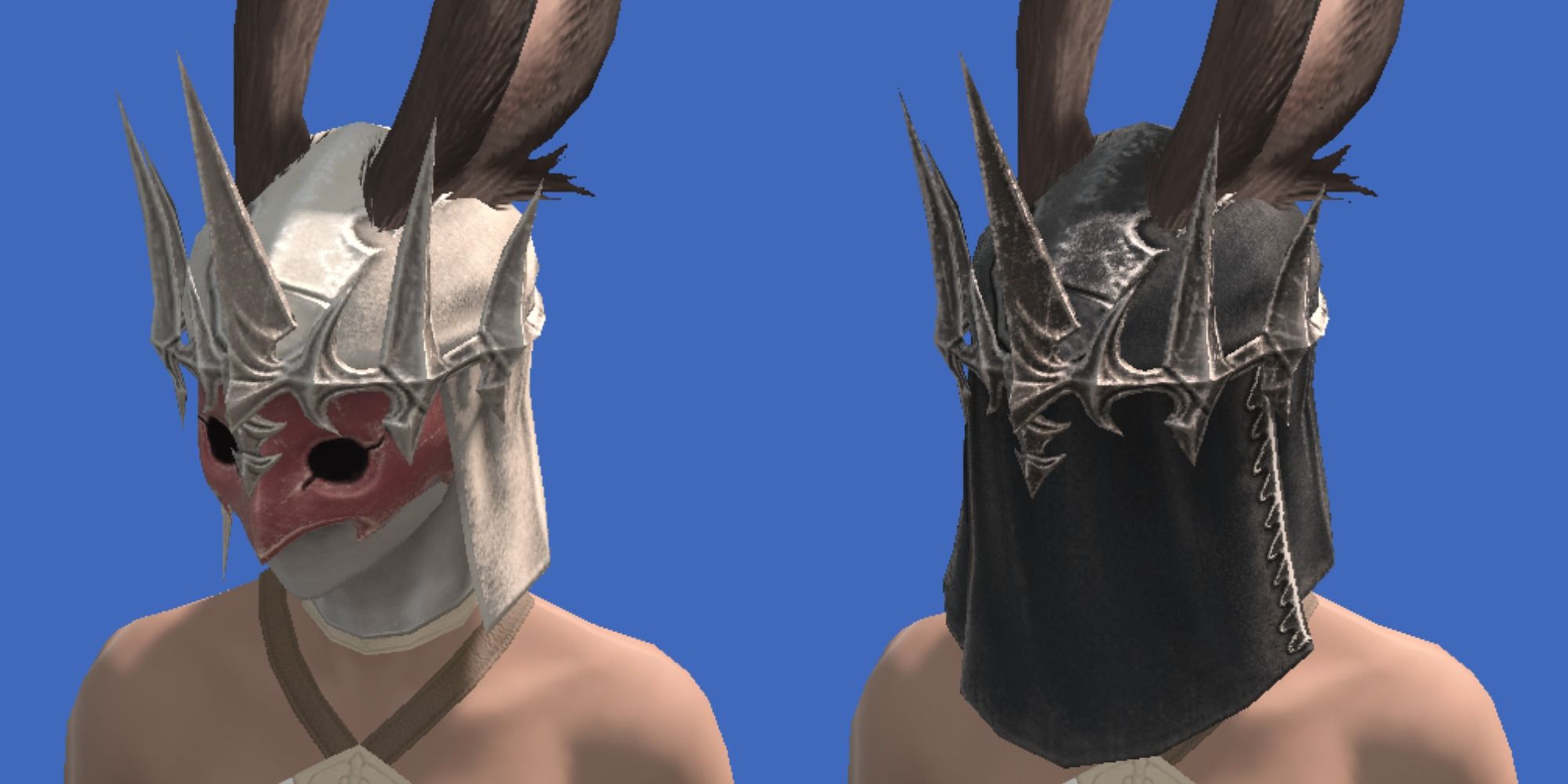 collage of female viera wearing shadowless mask of fending and maiming
