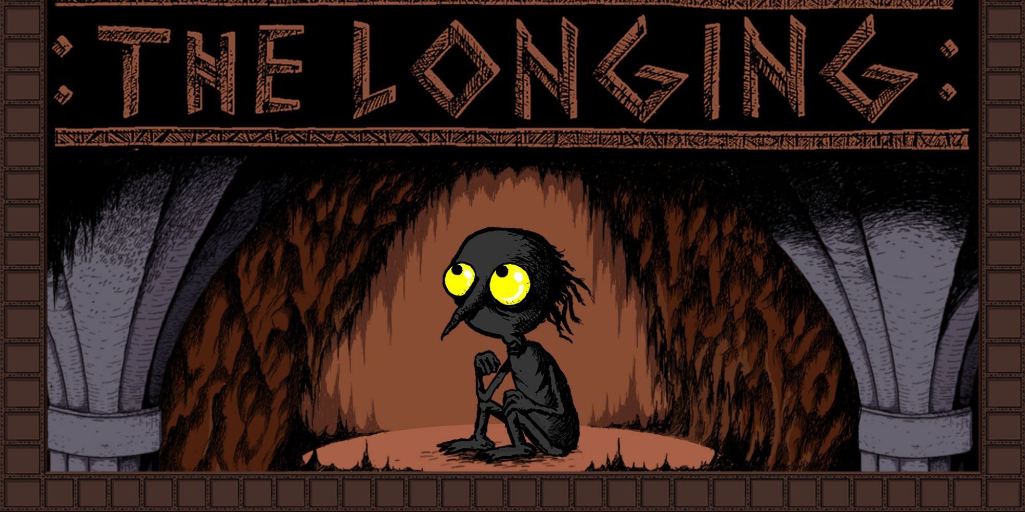 The Longing title art with character sitting in a lit spot of a cave