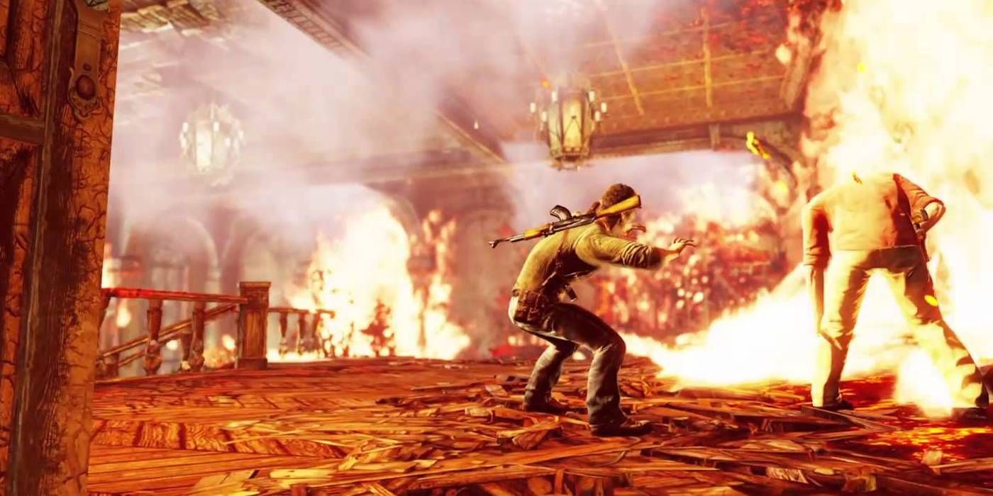 uncharted 3 chateu fire