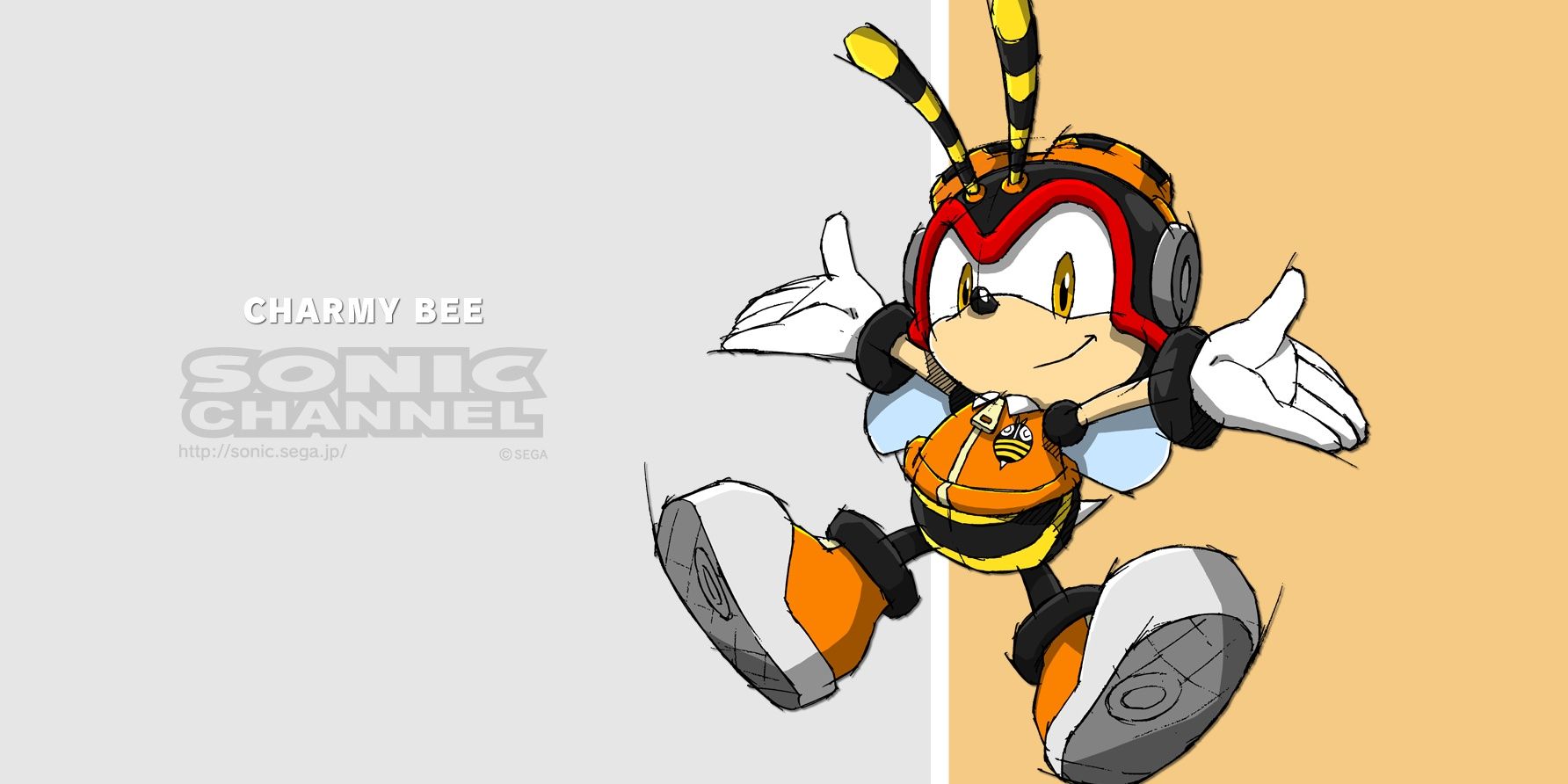 Charmy the Bee floats next to the Sonic Channel logo