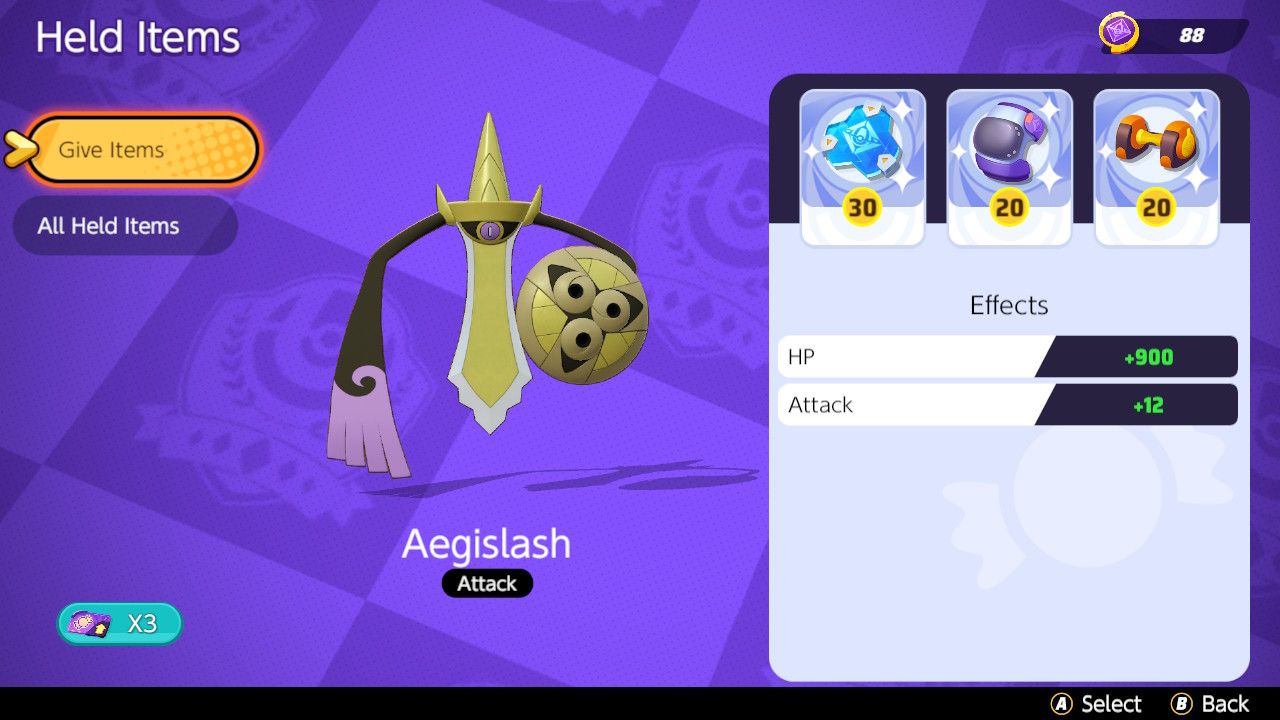 Item choices for an All-Rounder Aegislash build in Pokemon Unite