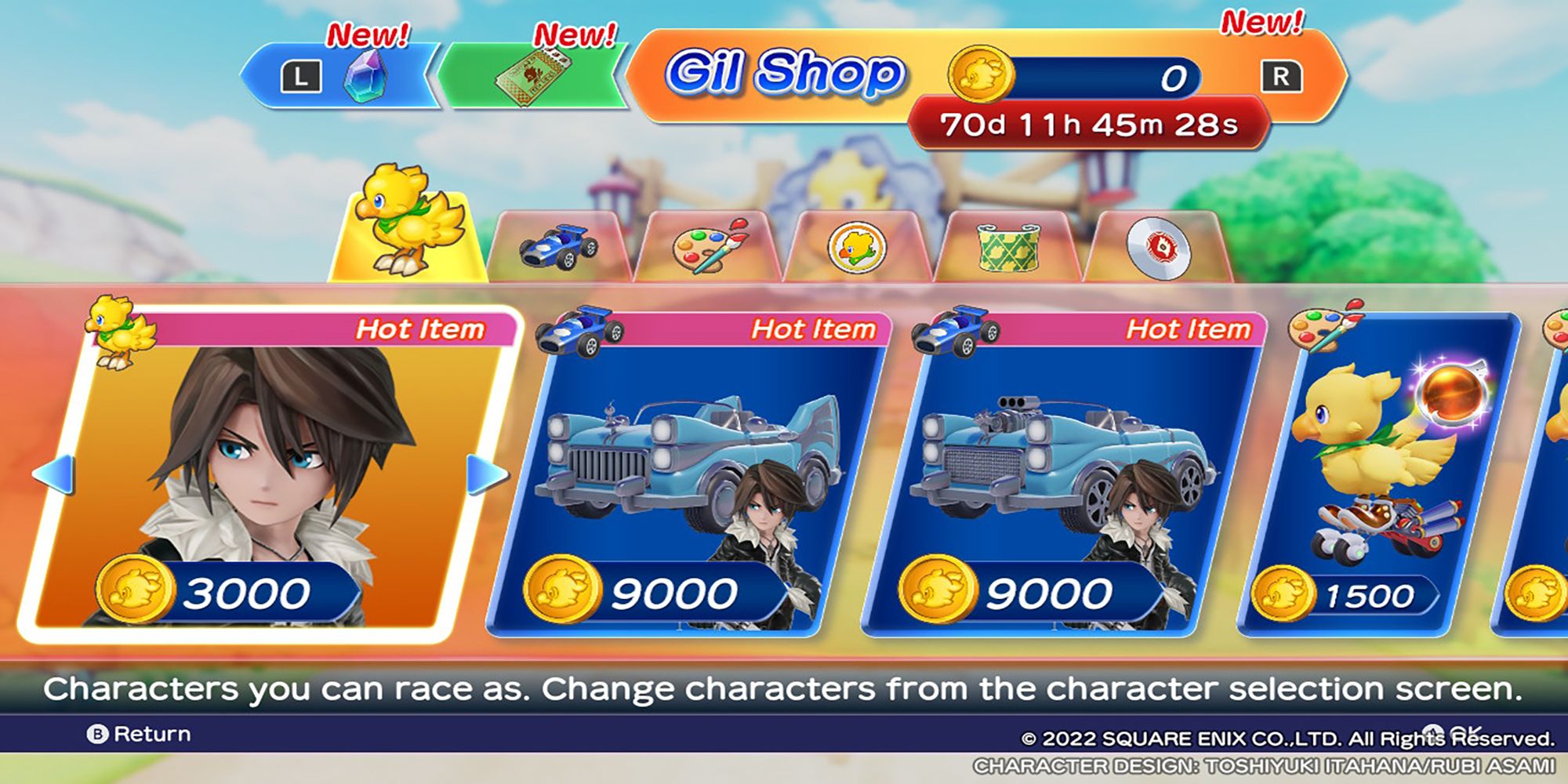 Squall is one of the characters you can purchase in Chocobo GP's Gil Shop.