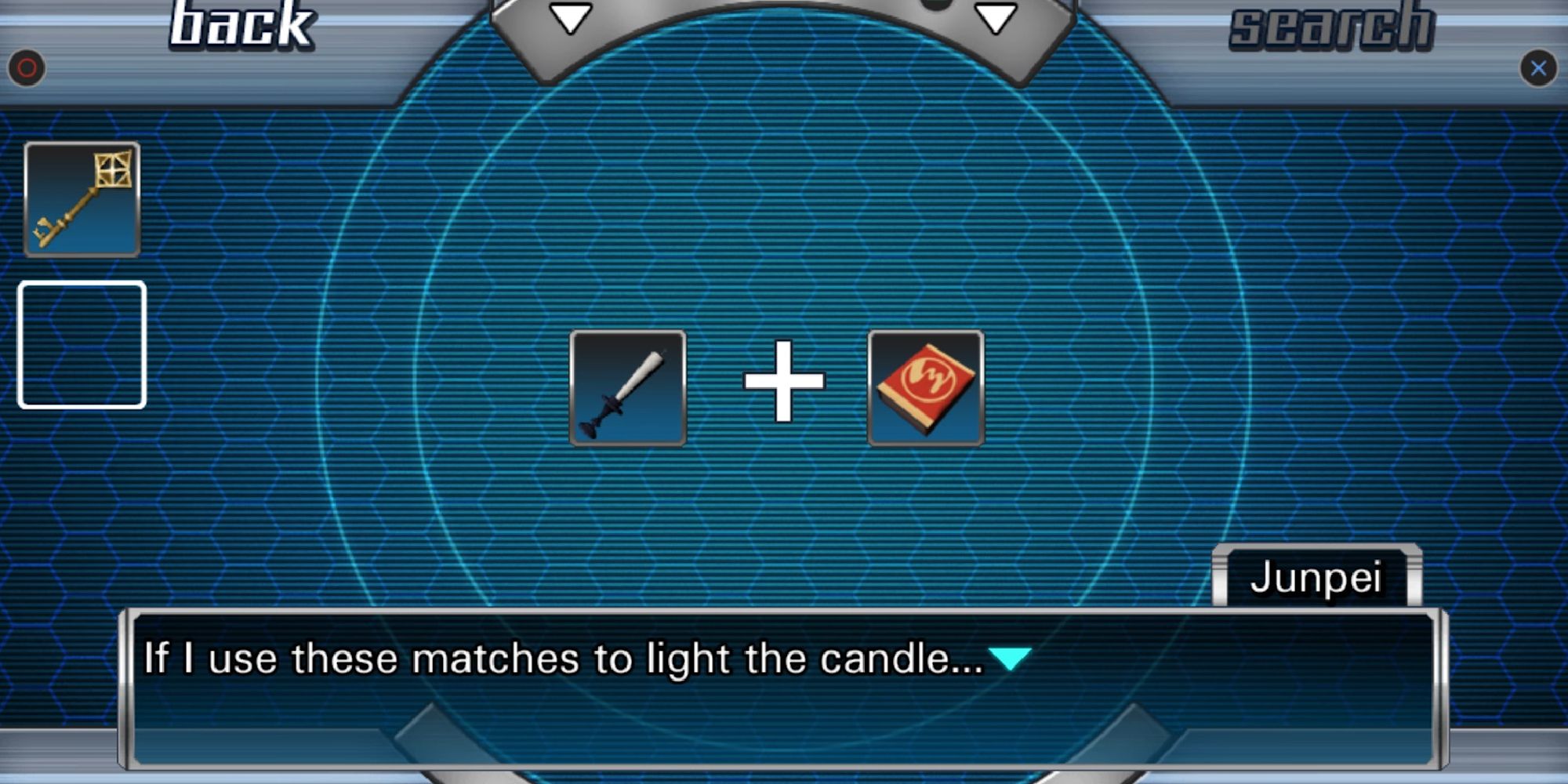 combining candle and matches from inventory
