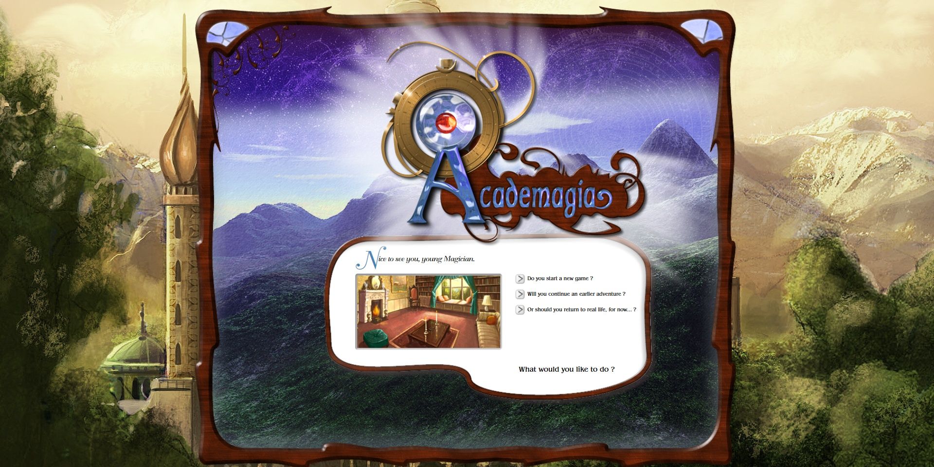One of the opening menus of Academagia