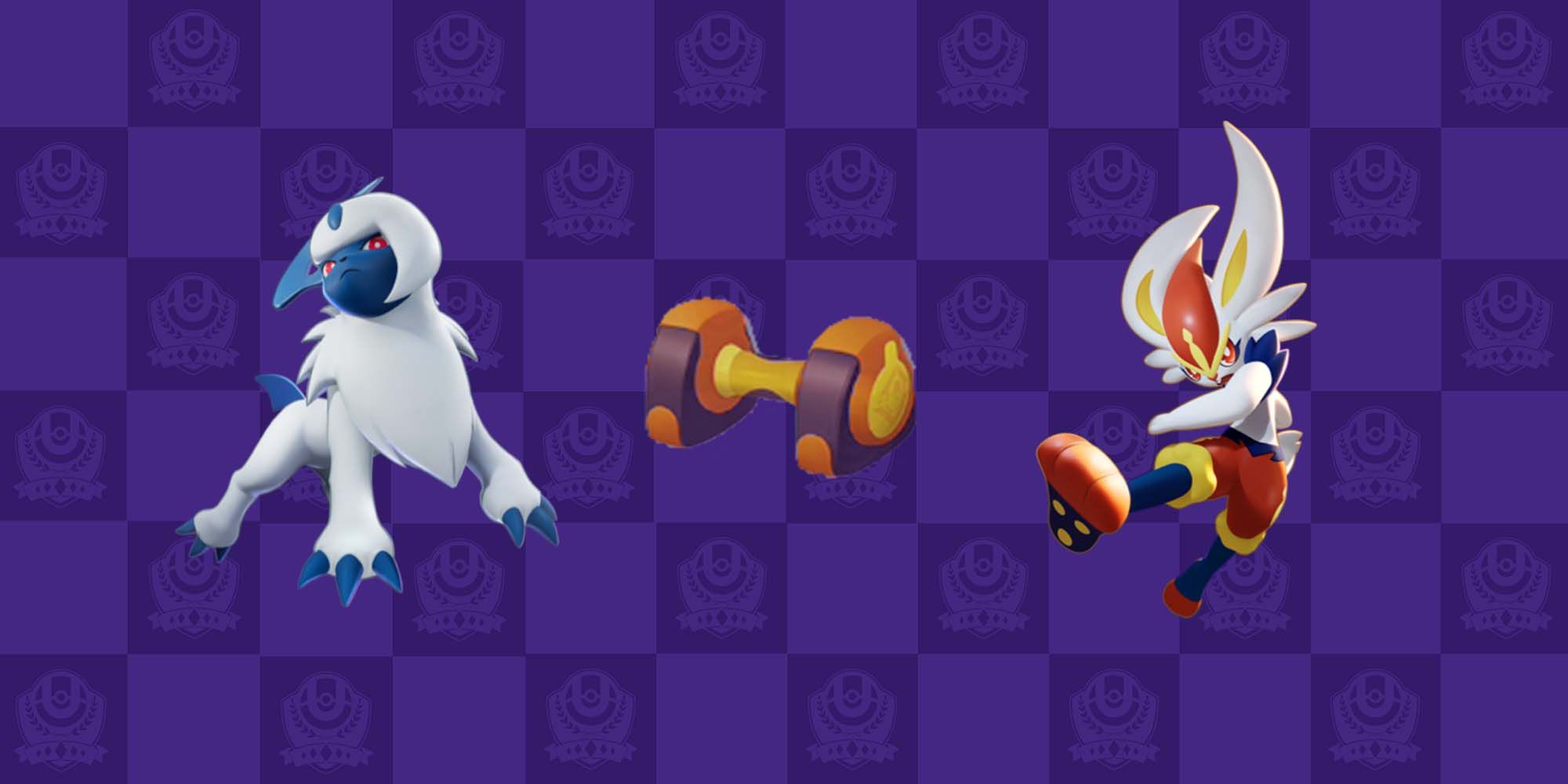 Absol and Cinderace with an Attack Weight Held Item in Pokemon Unite