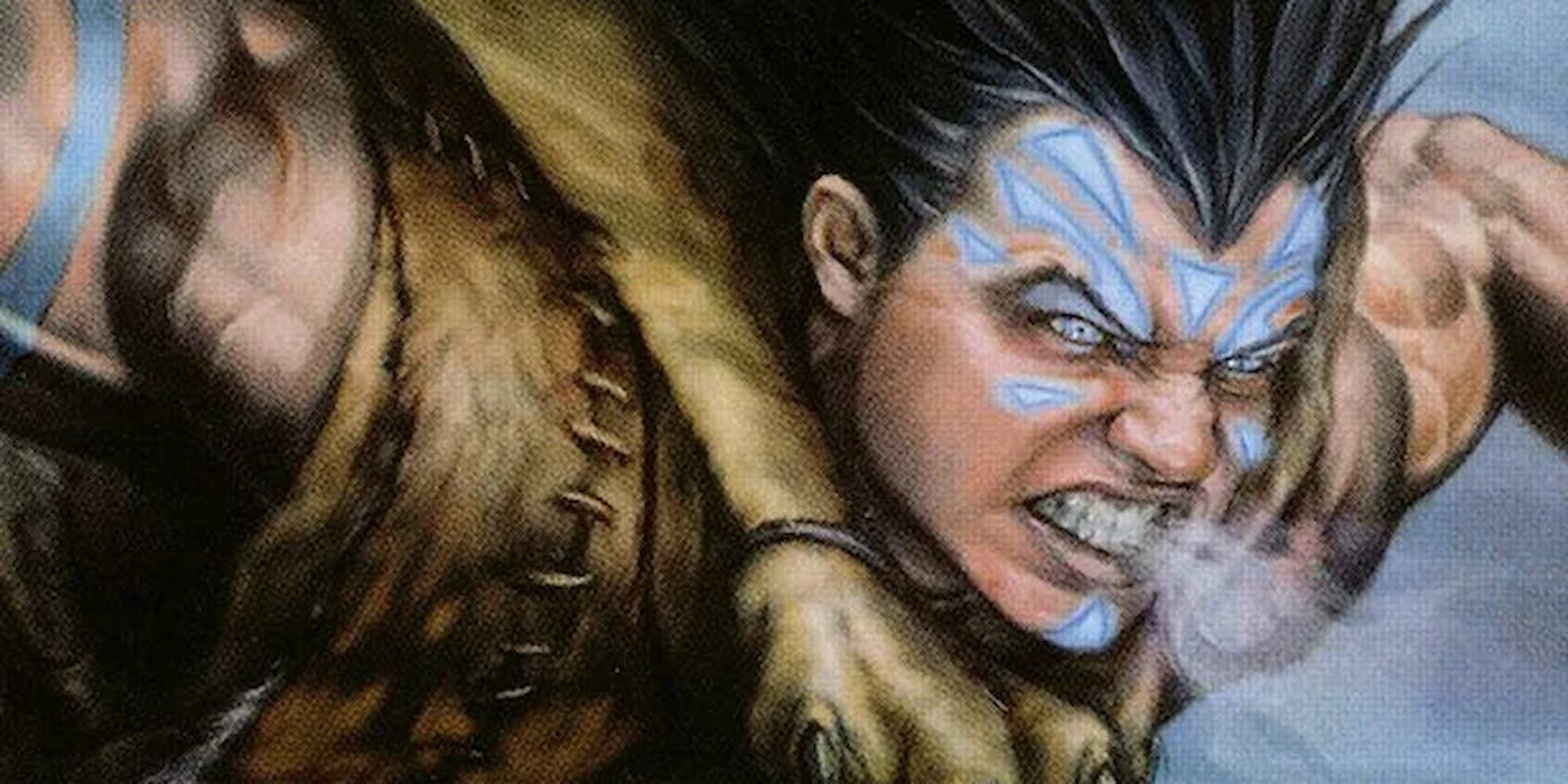 Close-up artwork of a Balduvian raging