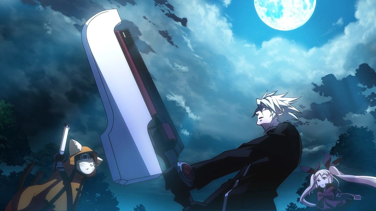 Ragna holding Aramasa in the moonlight