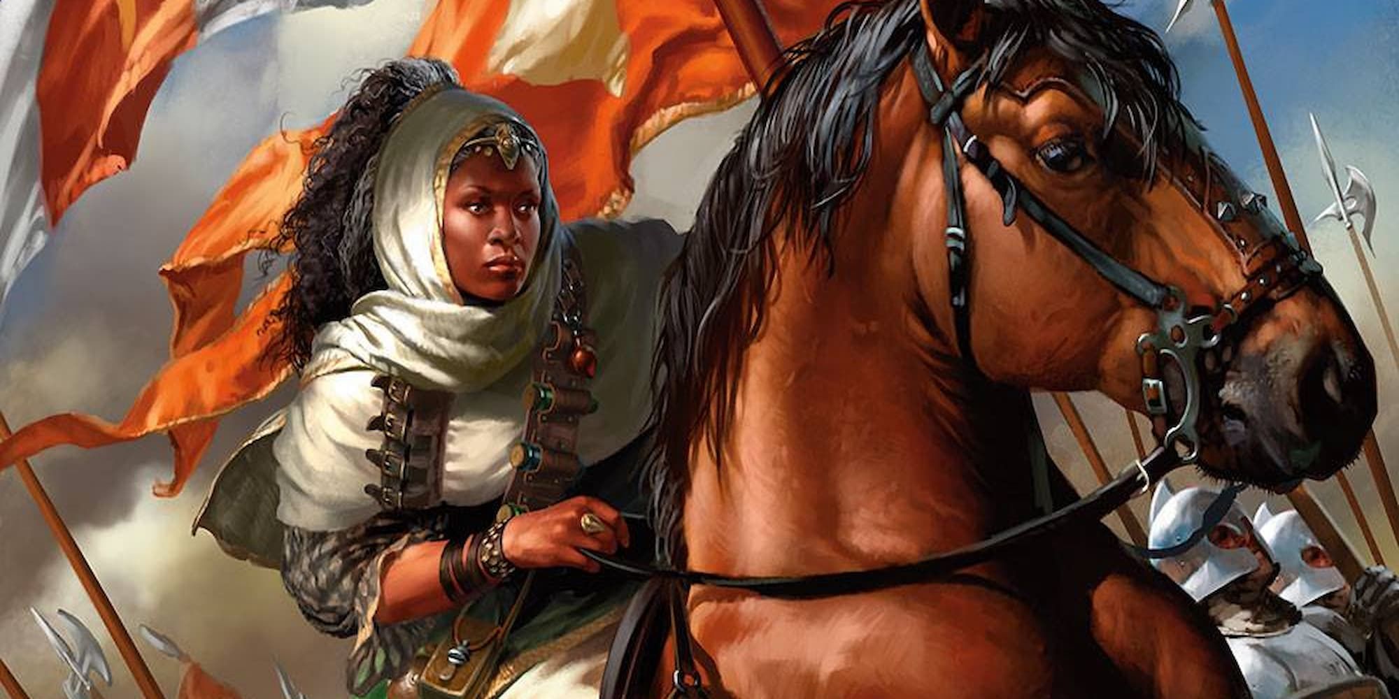 A human cleric riding on a horse