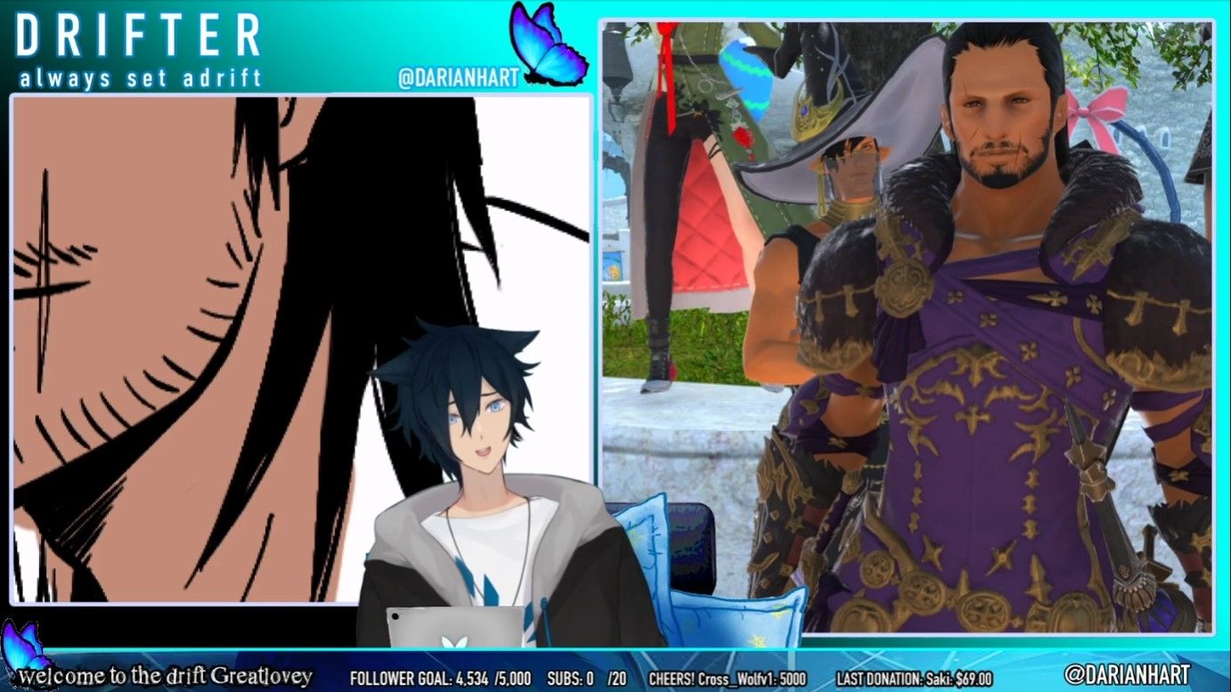 Darian doing art live on stream in FF14