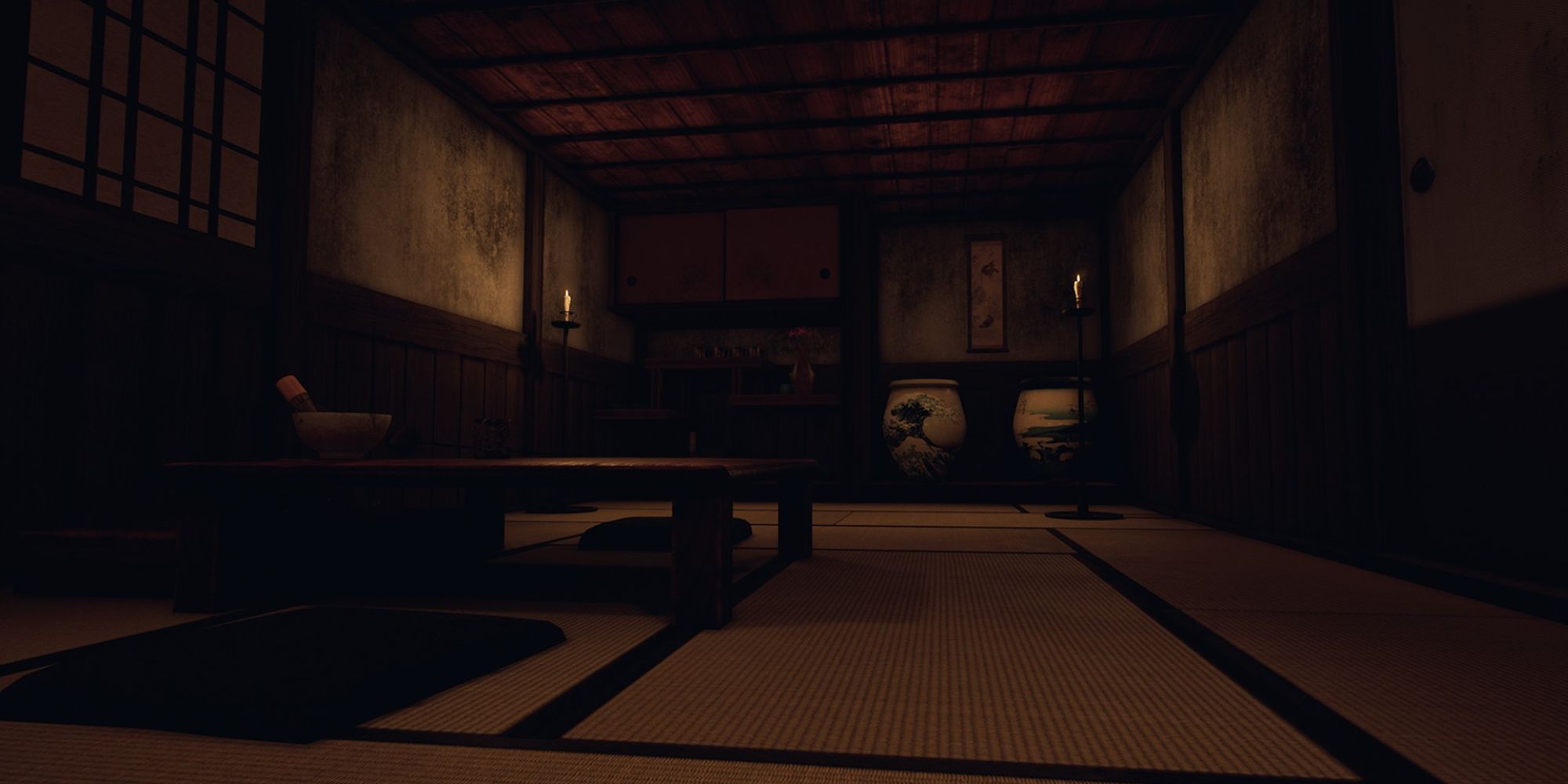 An Empty Room With Dim Lighting