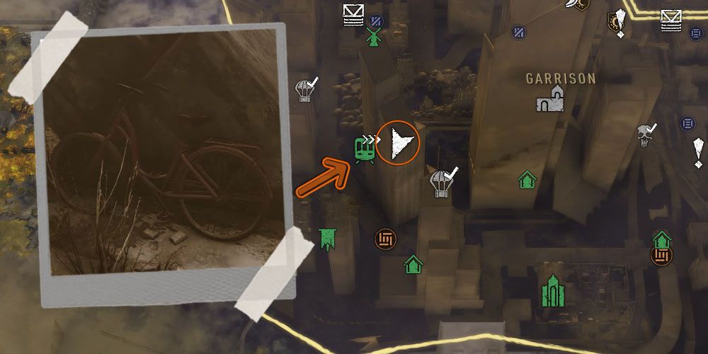 The location of the bicycle on the live map of Dying Light 2