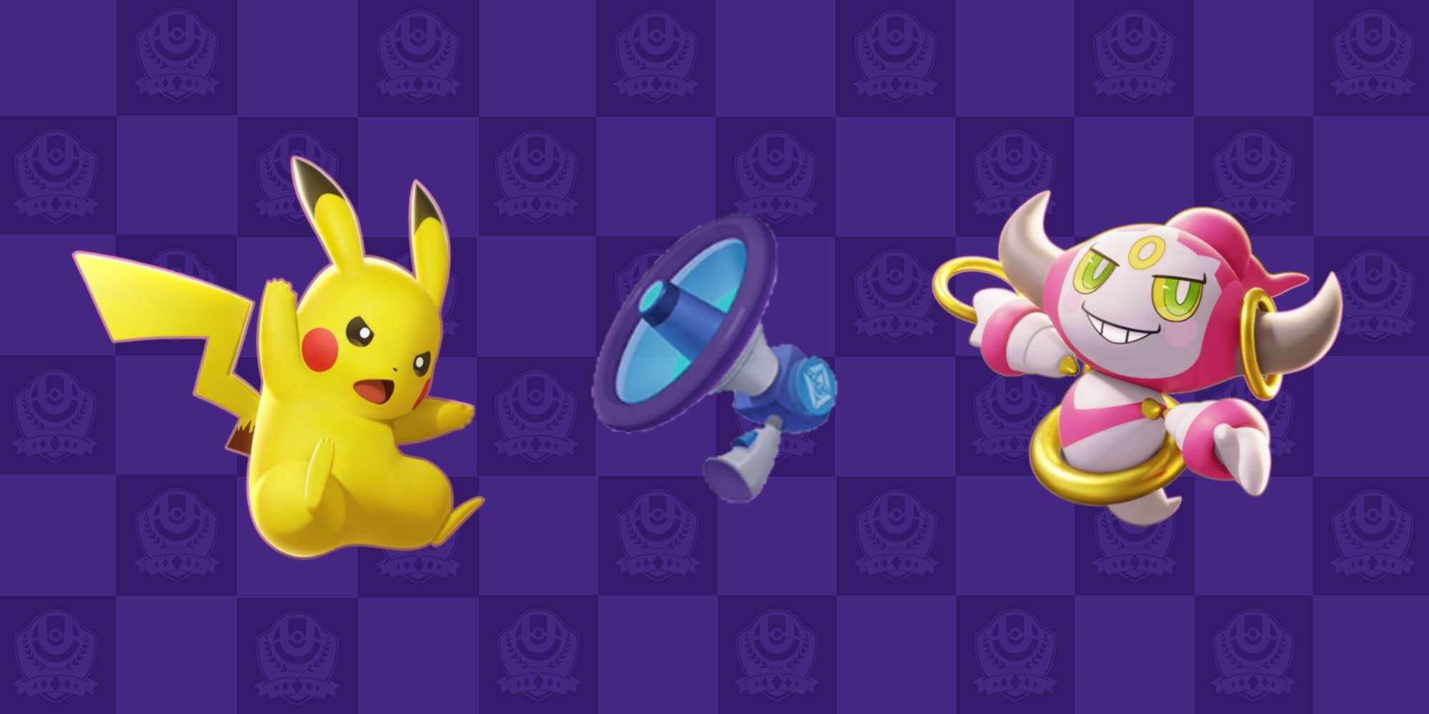 Pikachu and Hoopa with an Energy Amplifier Held Item in Pokemon Unite