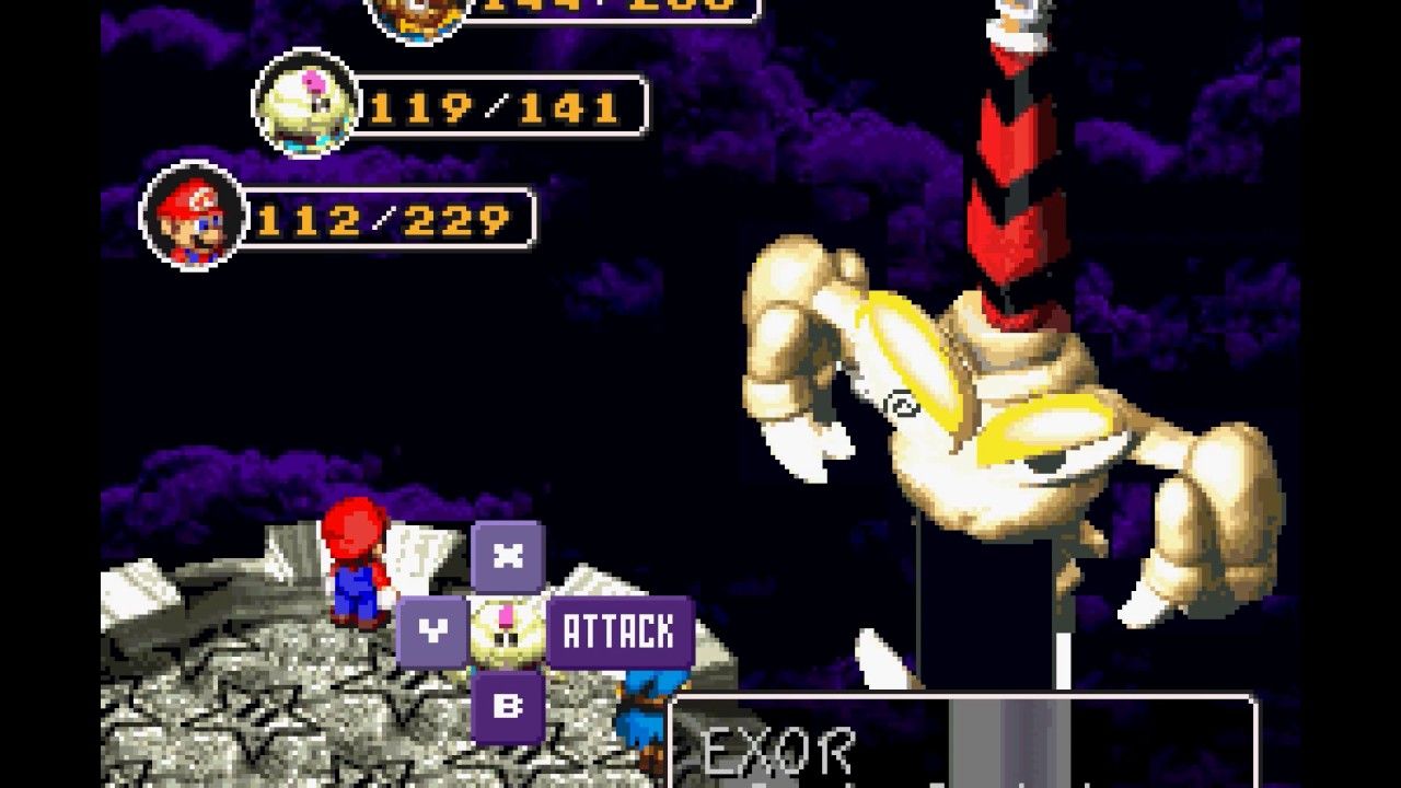 Mario fighting Ecor on top of Bowser's castle