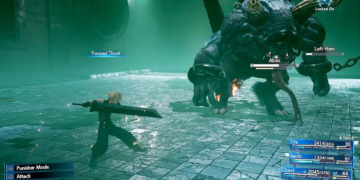 screenshot of a Final Fantasy VII Remake battle