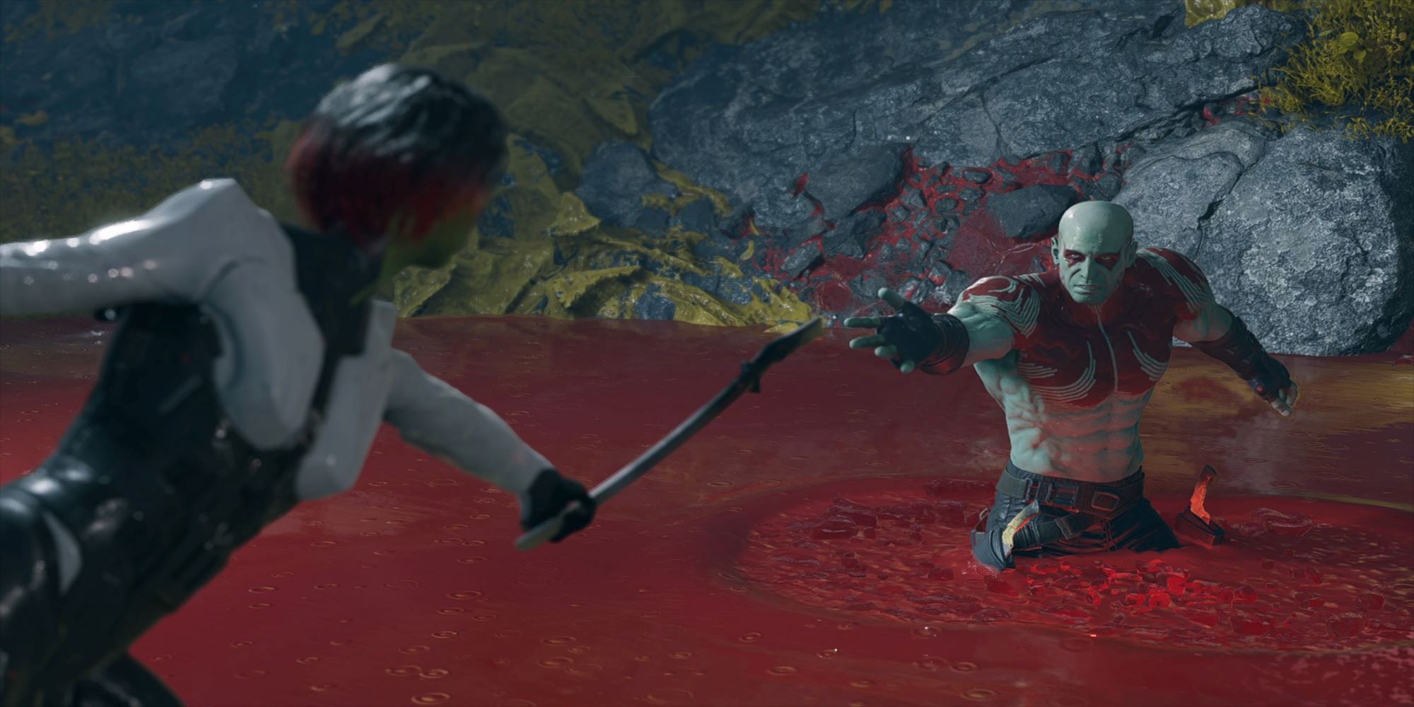Guardians Of The Galaxy Drax Stuck Gamora Reaching Out