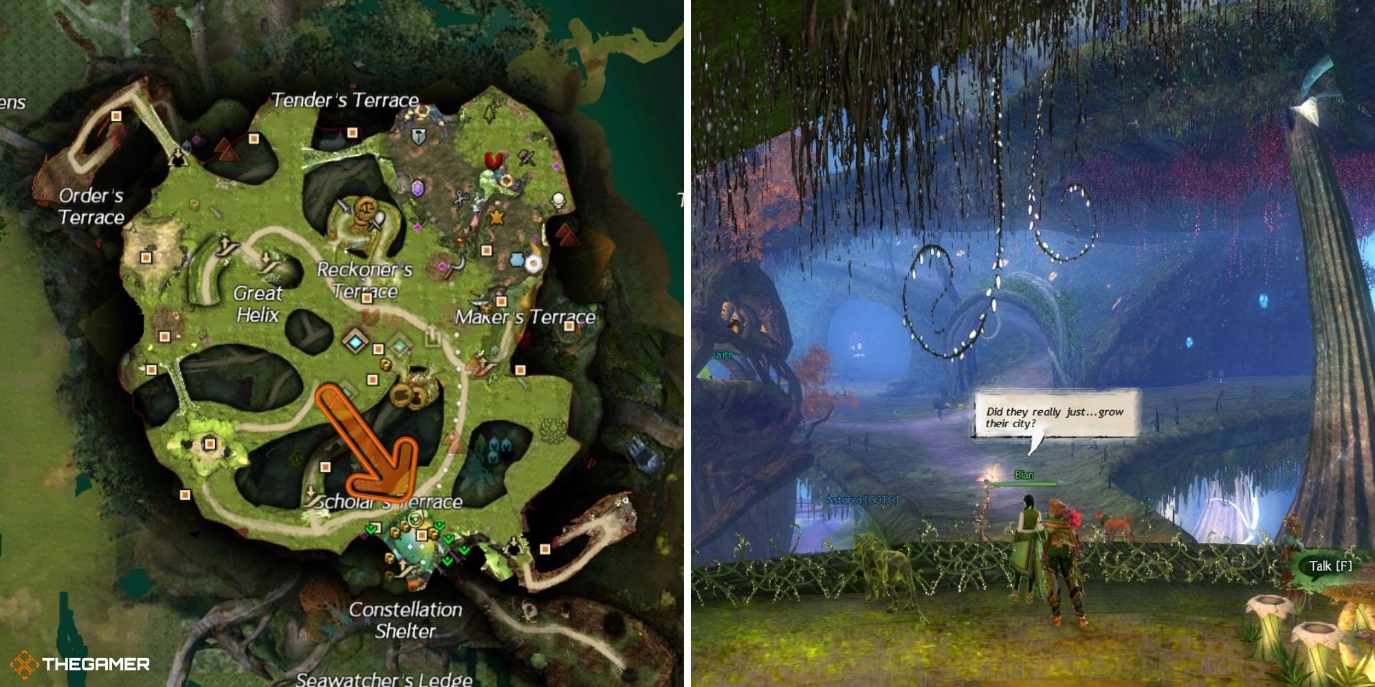 Guild wars 2 end of dragons - bian on right, the grove map on left