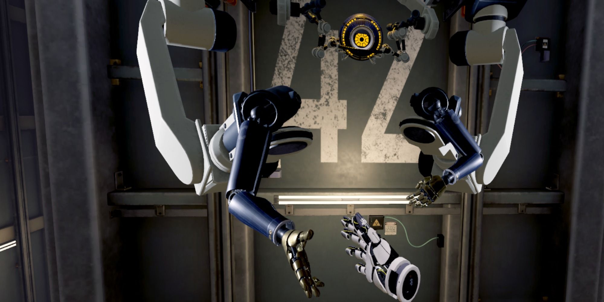Aperture Hand Lab, going in for a handshake with your hand and two robo arms