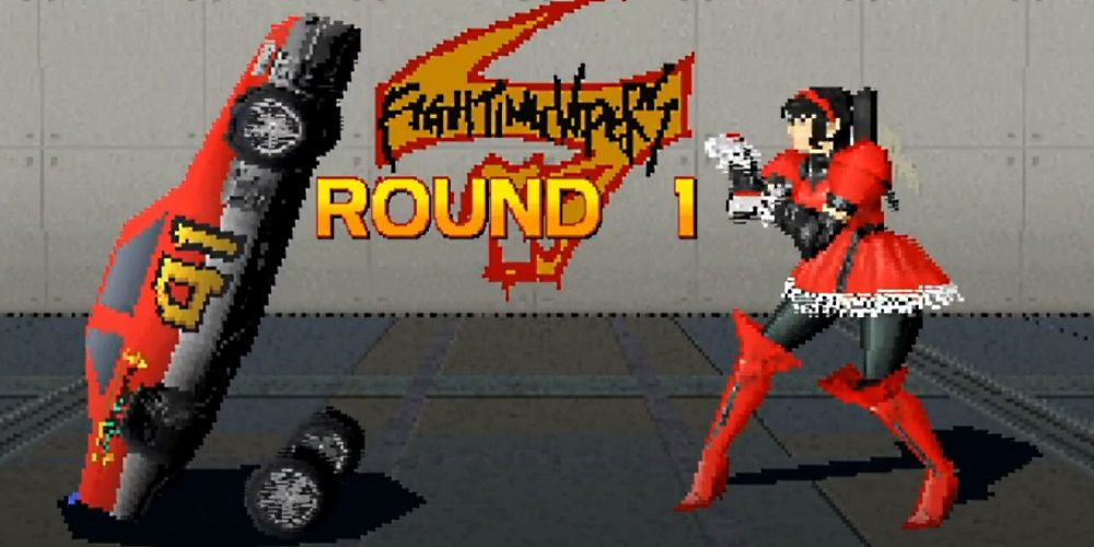 Hornet from Fighters Megamix, who is a car, preparing to fight in a martial arts tournament