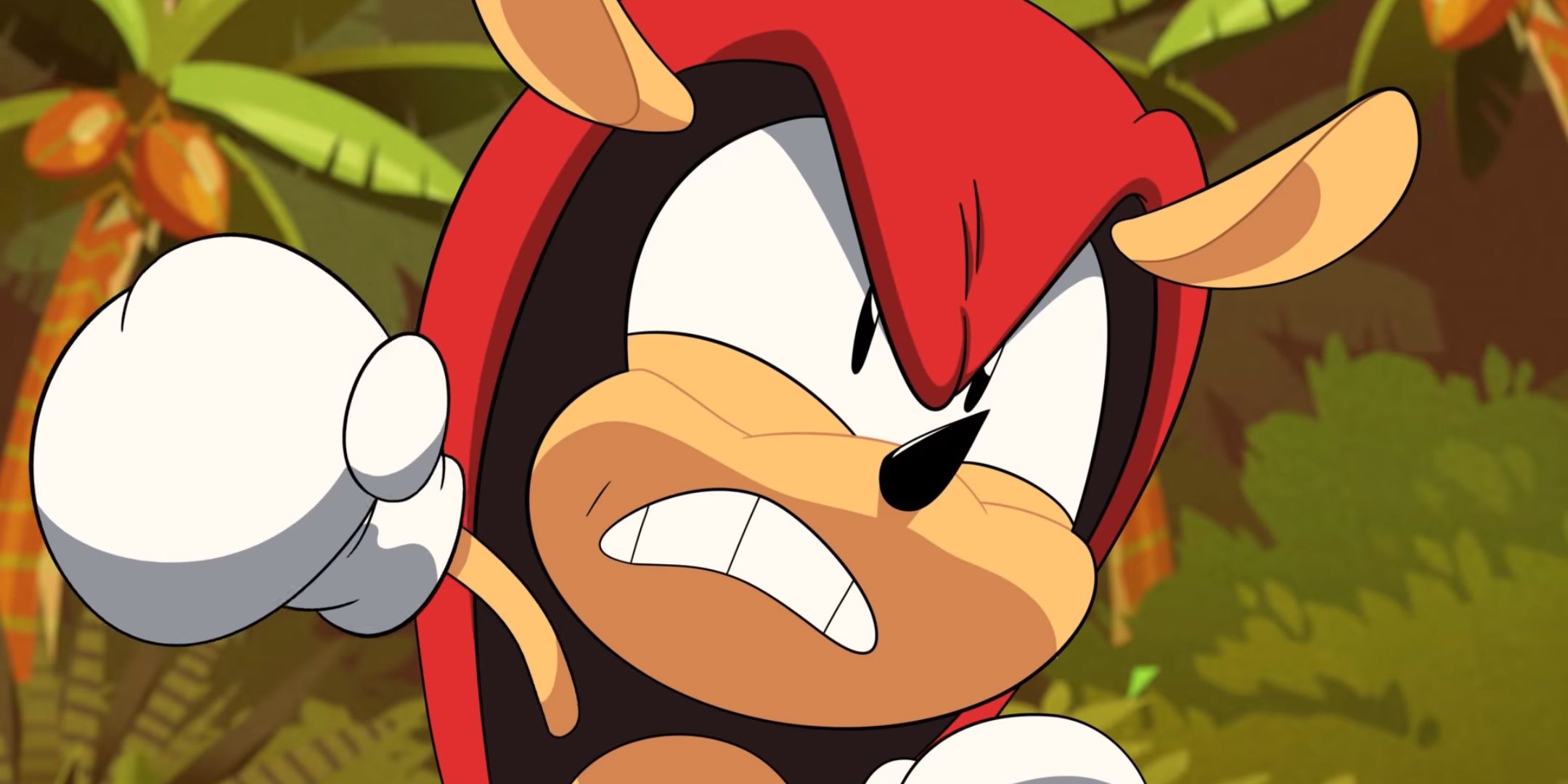Mighty the Armadillo raises his fist in anger 